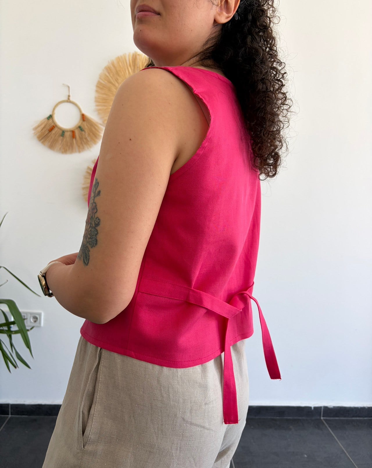 %100 KETEN ŞEKER PEMBE YELEK