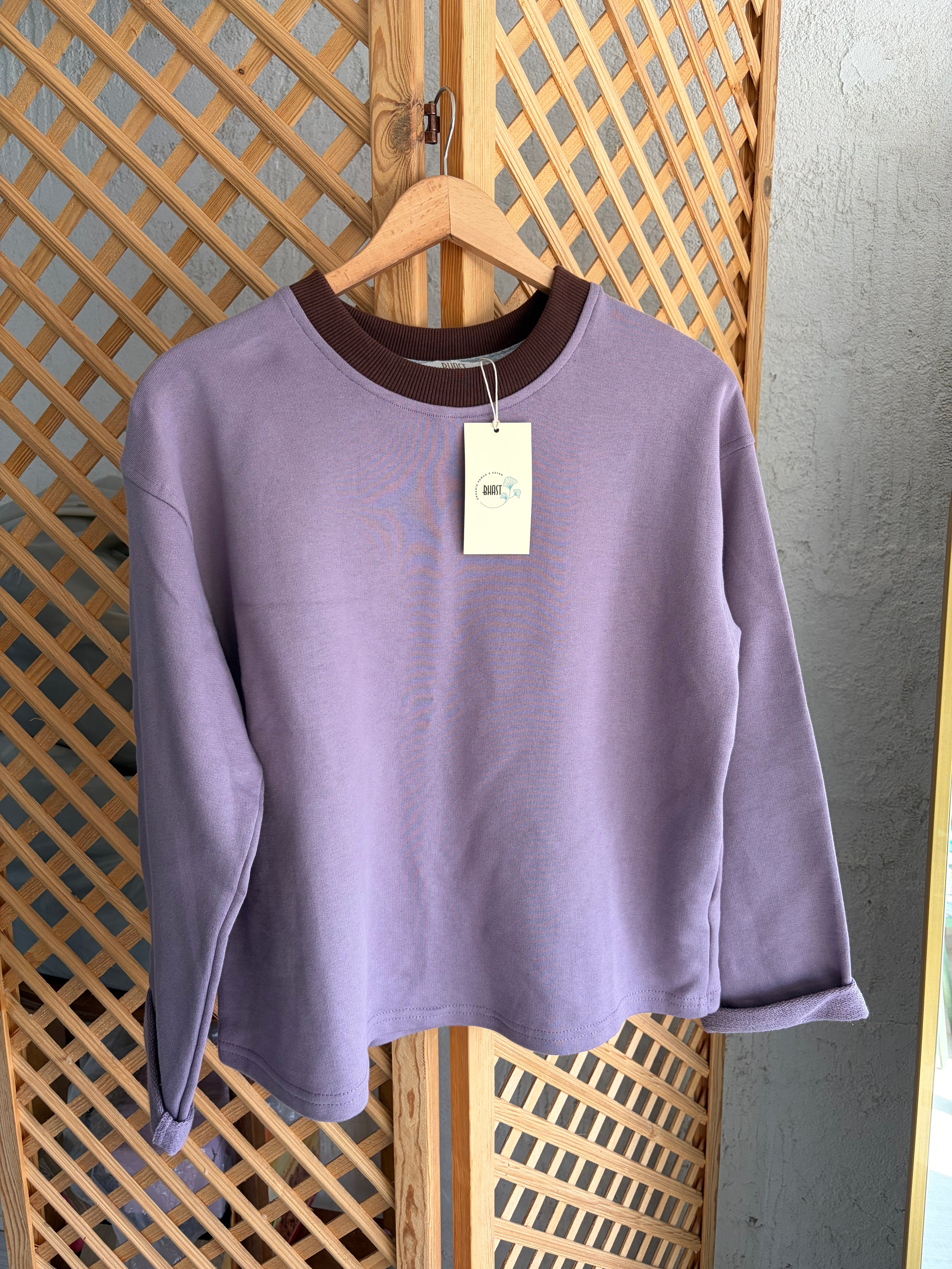 %100 pamuk 3 ip lila sweatshirt
