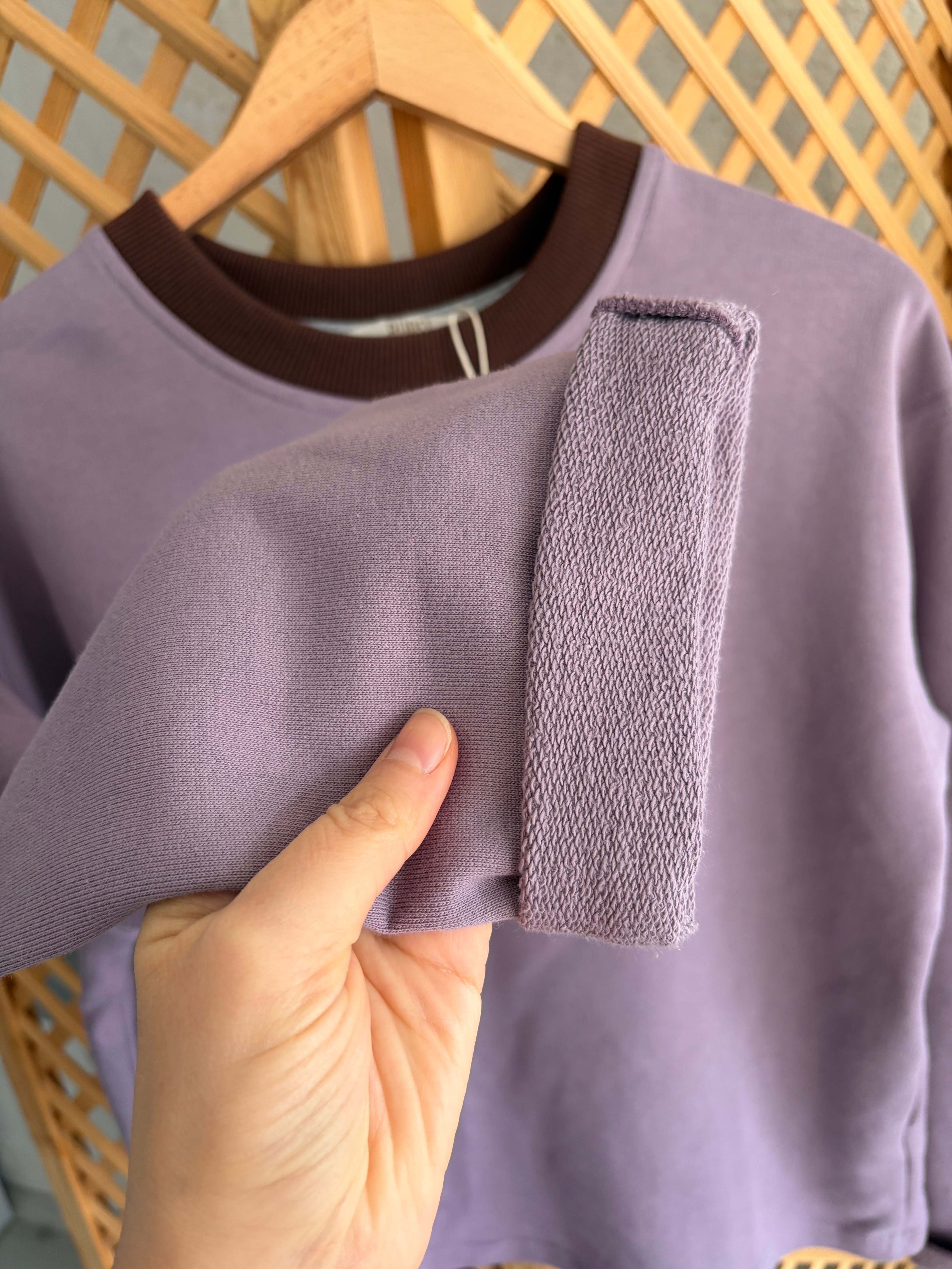 %100 pamuk 3 ip lila sweatshirt