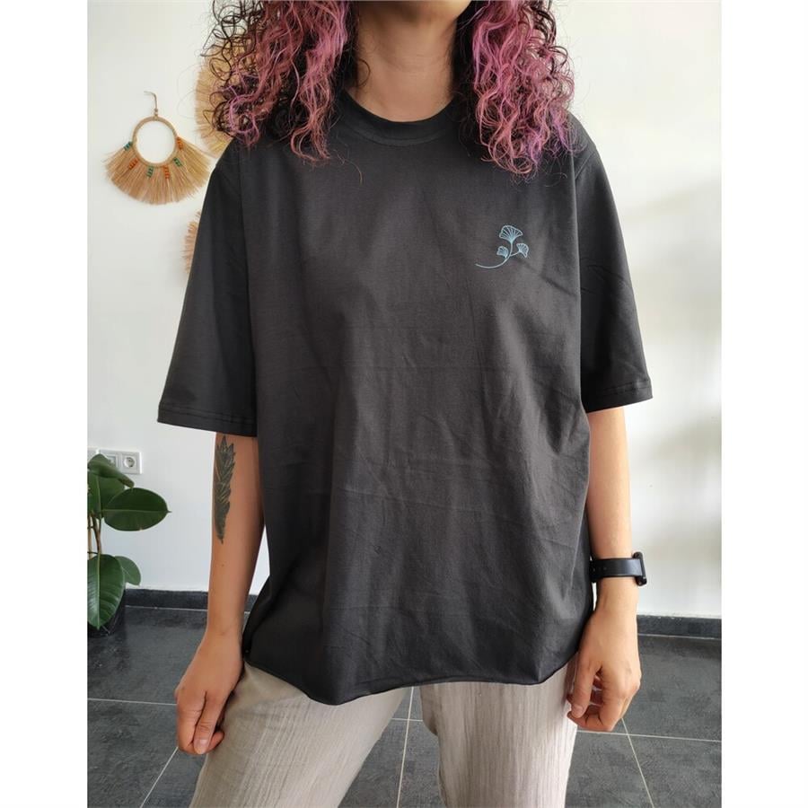 Antrasit Logo Baskılı Basic Tişört 