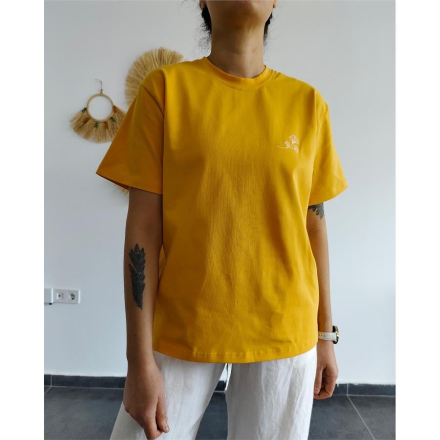 Basic Koyu Sarı Logo Baskılı Tişört 