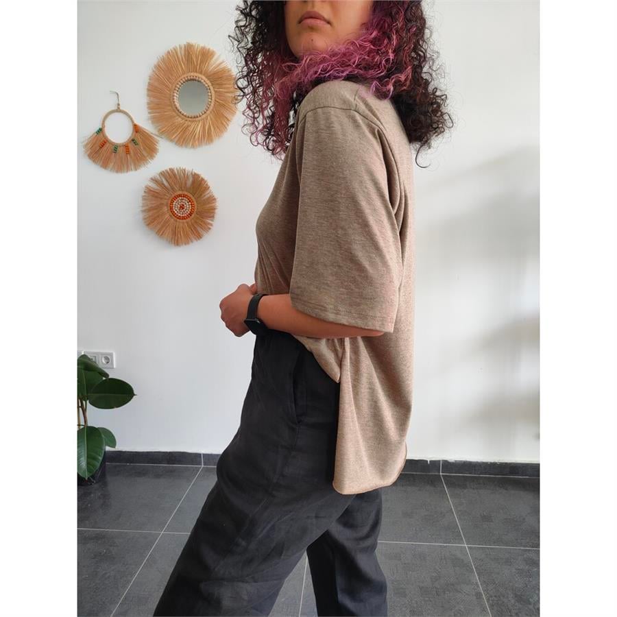 Kahve Logo Baskılı Basic Tişört 