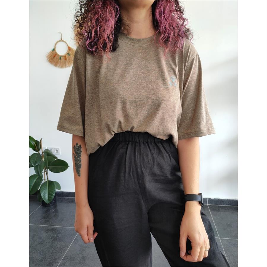 Kahve Logo Baskılı Basic Tişört 