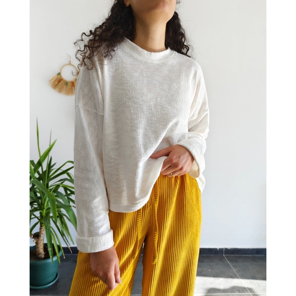 RETRO BEYAZ OVERSİZE TRİKO BLUZ