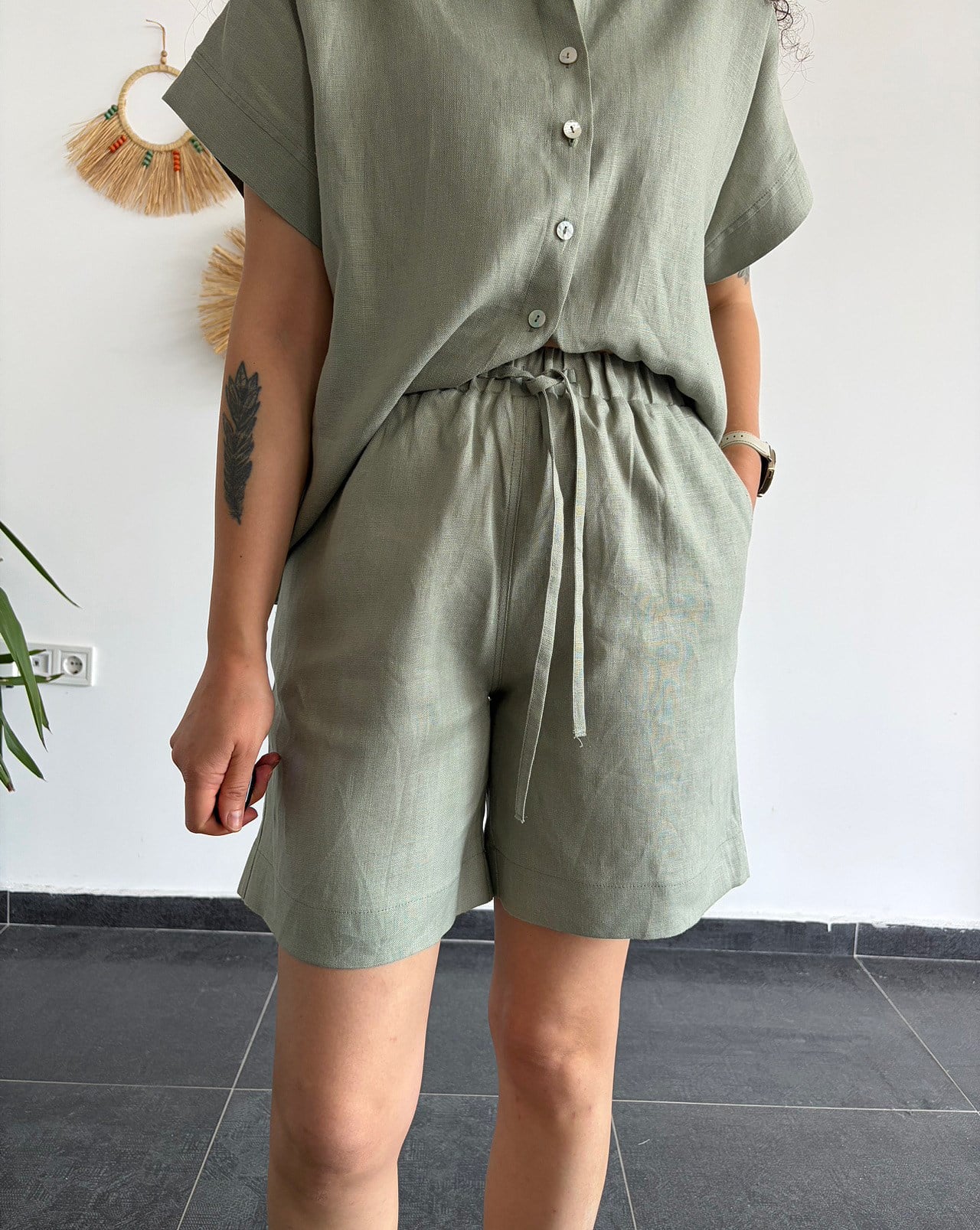 URBAN NATURE %100 KETEN ÇAĞLA ŞORT