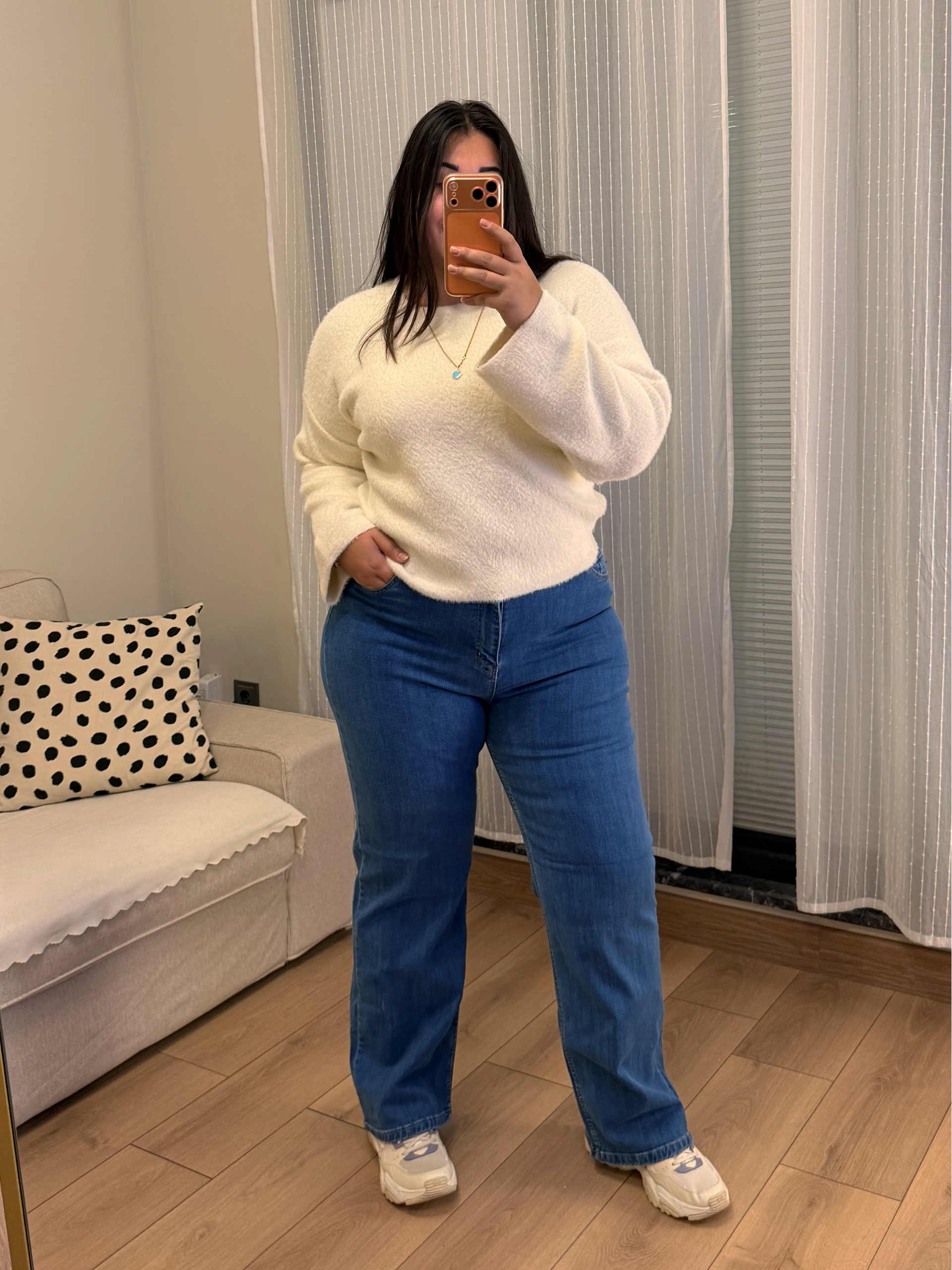 Bel Lastik Detaylı Likralı Boru Paça Kot Pantolon - Mavi