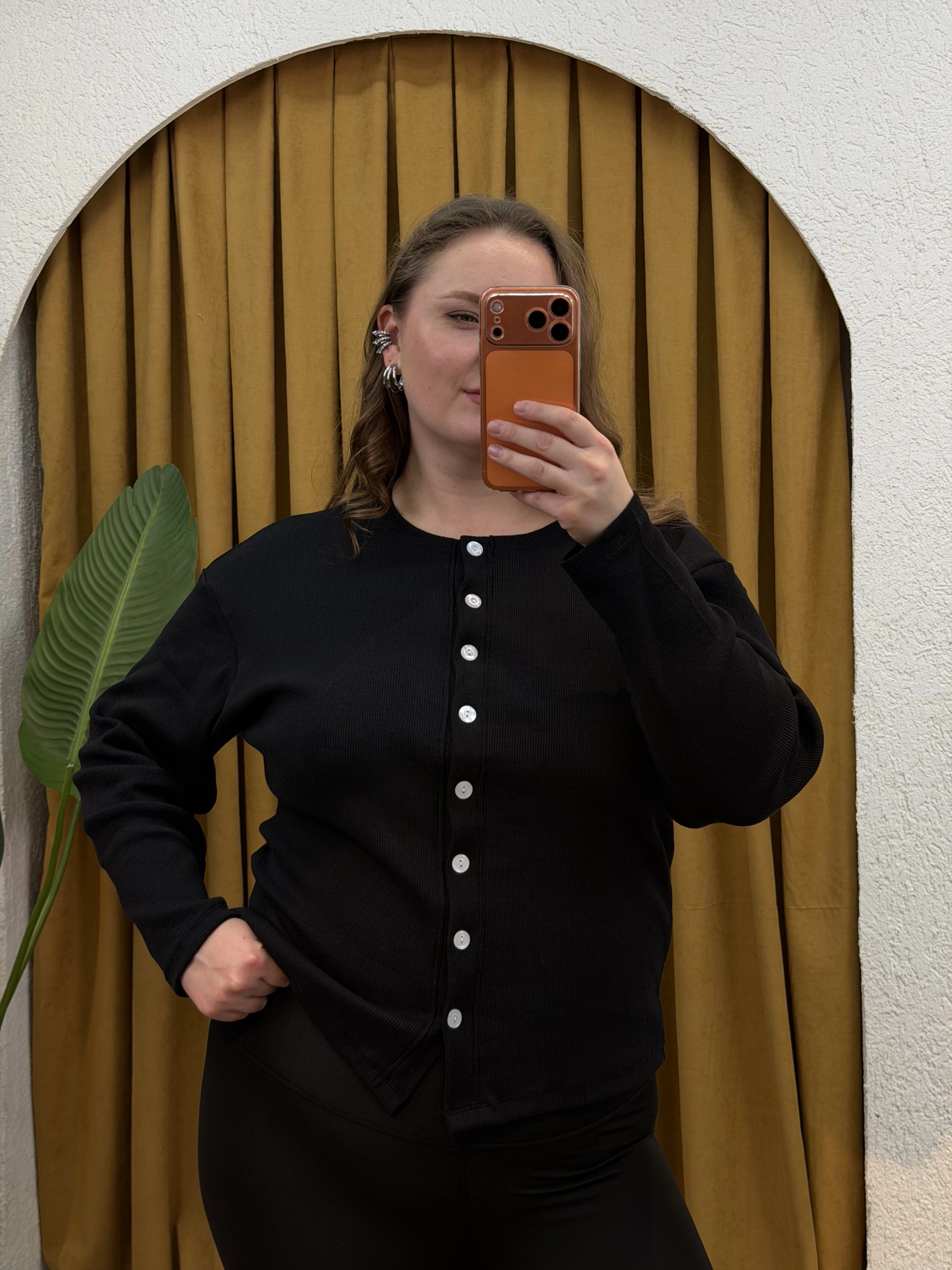 Düğmeli Basic Triko Hırka - Siyah