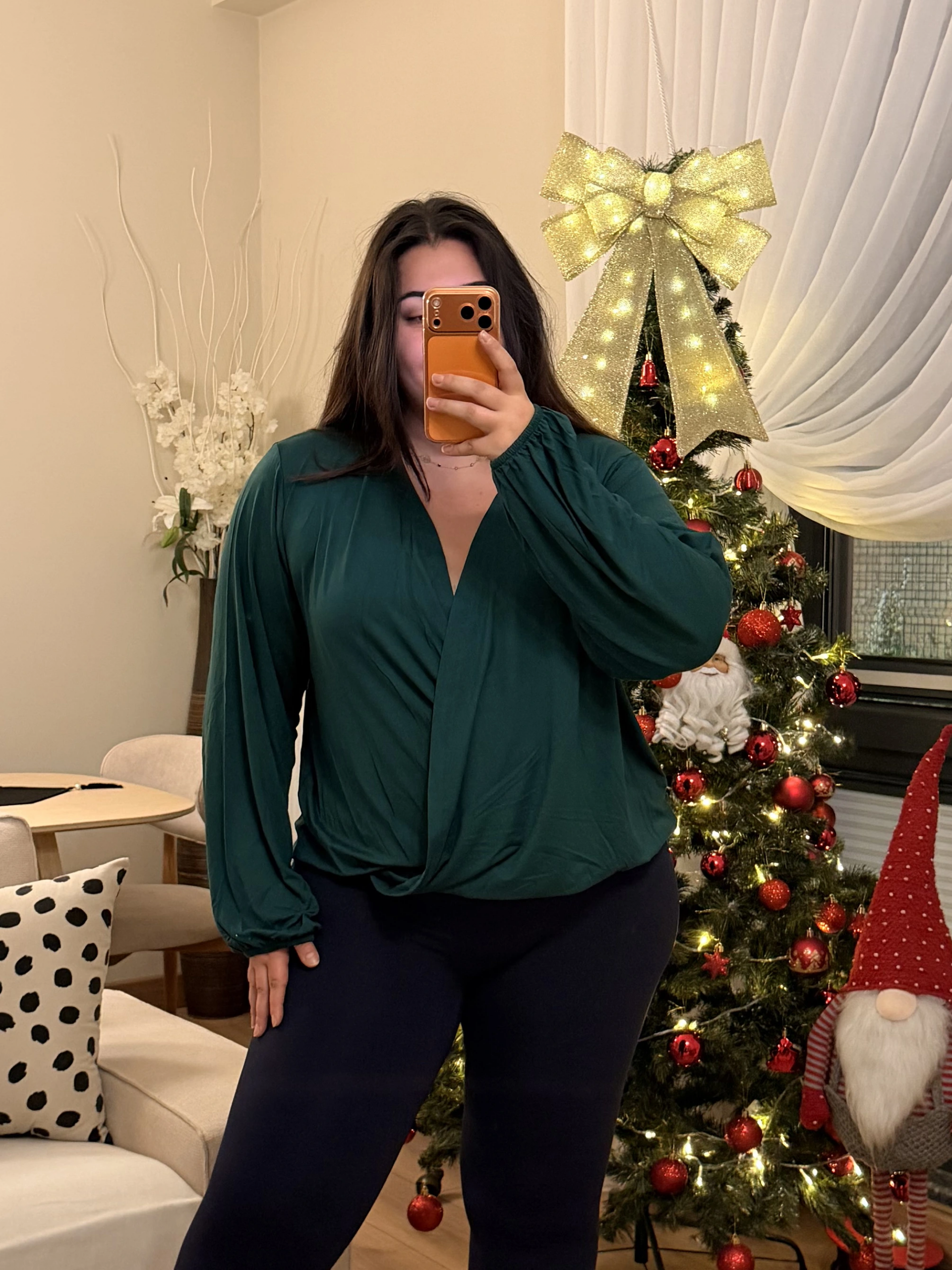 Kruvaze Yaka Lastikli Modal Karışımlı Bluz - Zümrüt Yeşili