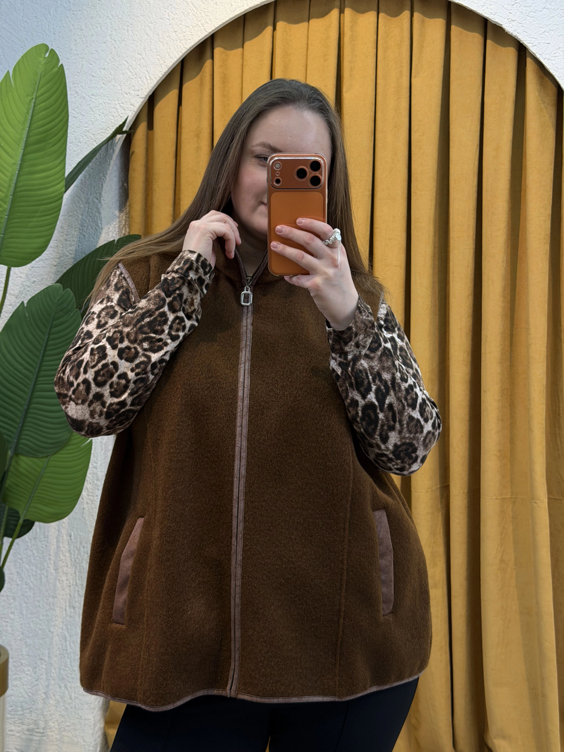 Oversize Premium Buklet Kumaş Yelek - Kahverengi