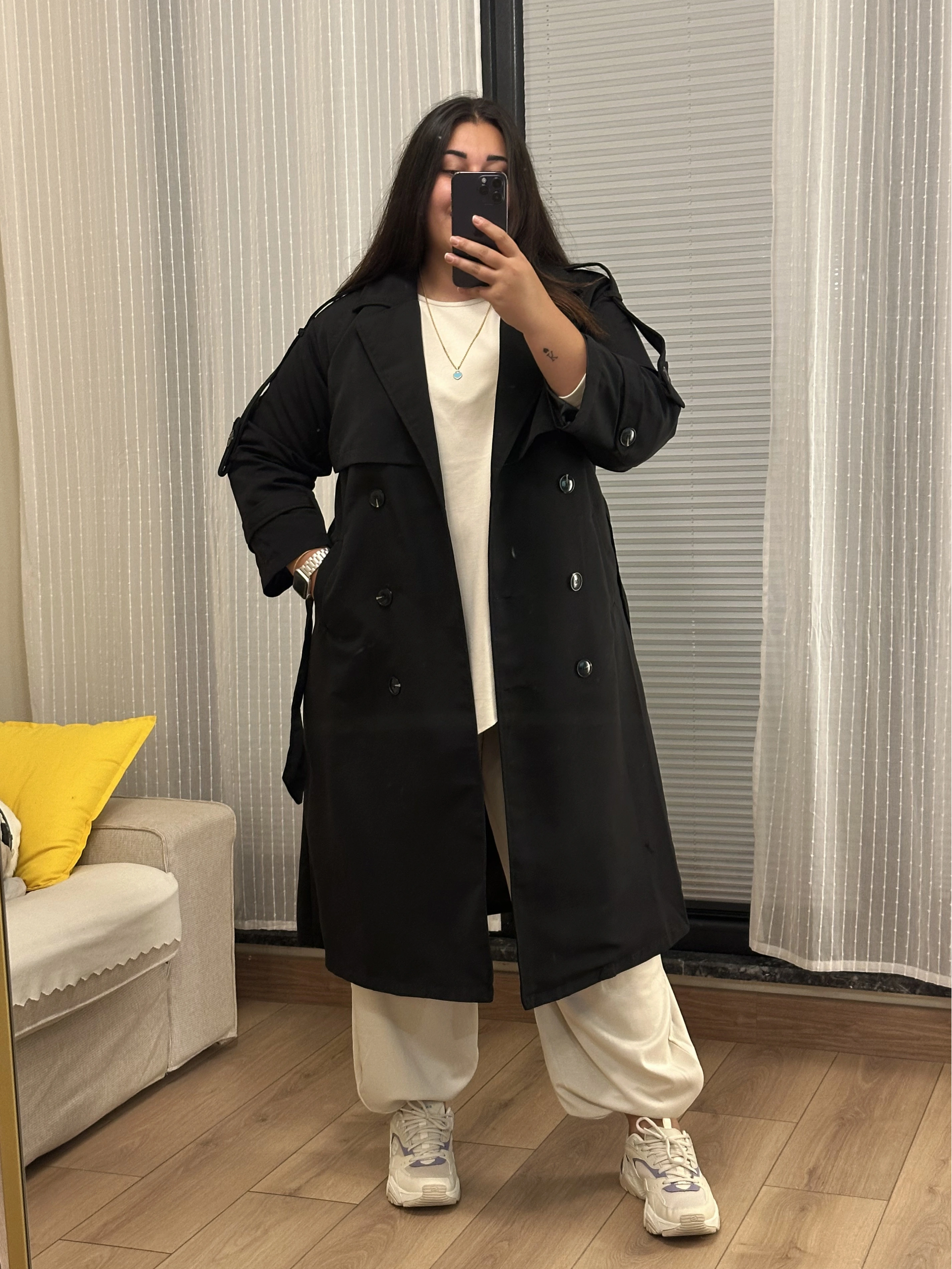 Oversize Premium Trençkot - Siyah