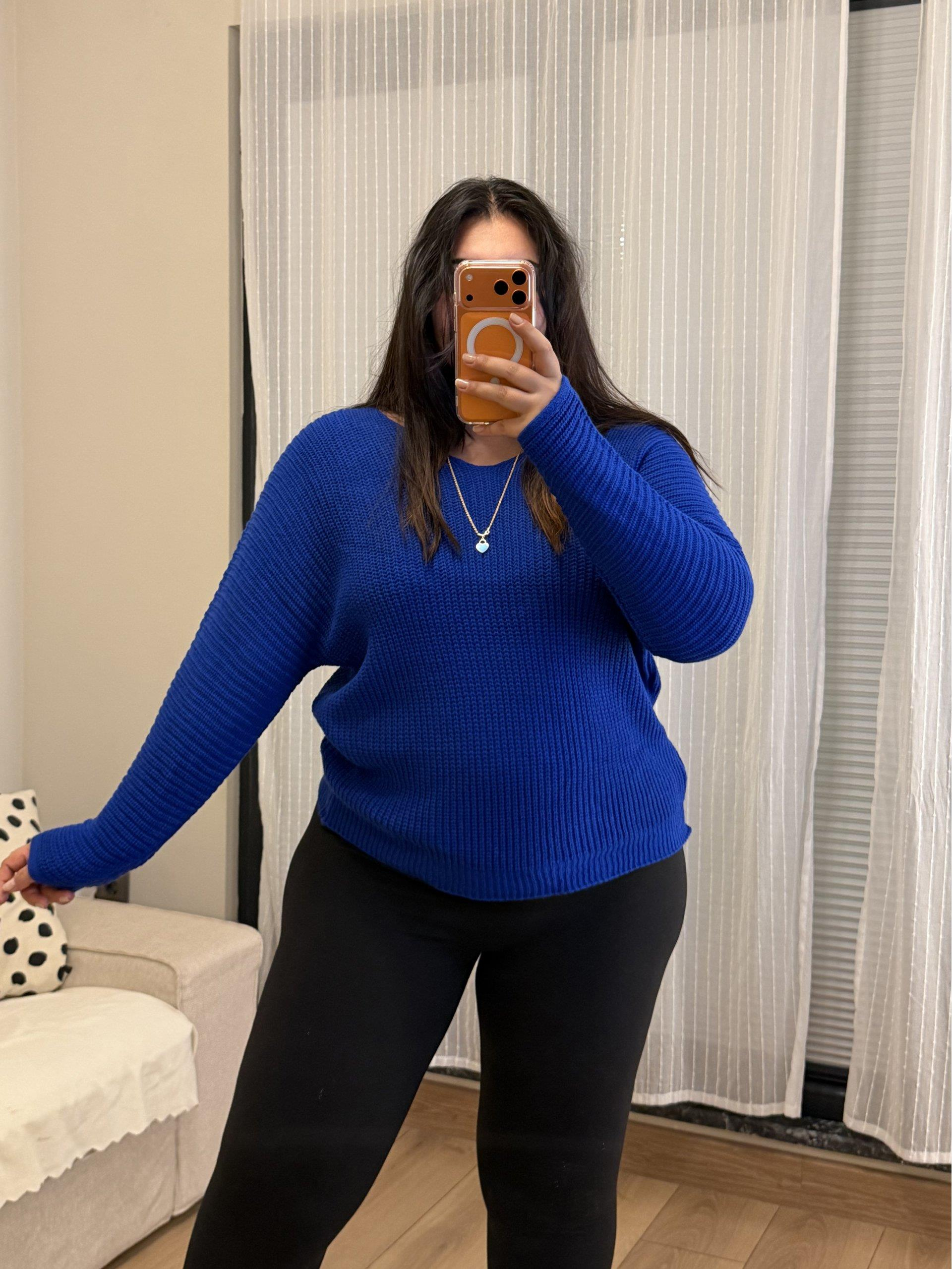 V Yaka Esnek Selanik Triko Bluz - Mavi