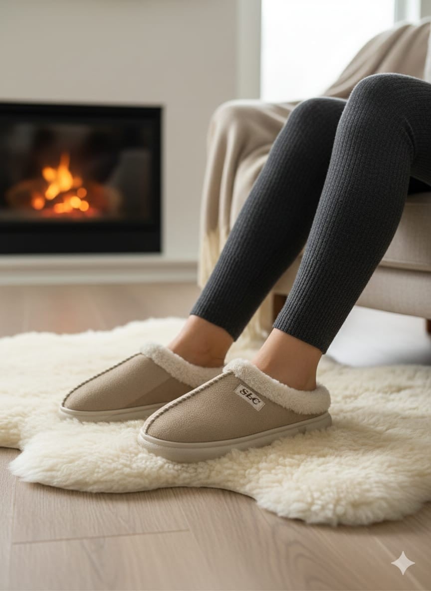 Luvesta CozyStep – Premium Süet Dokulu Kürklü Ev Terliği – bej