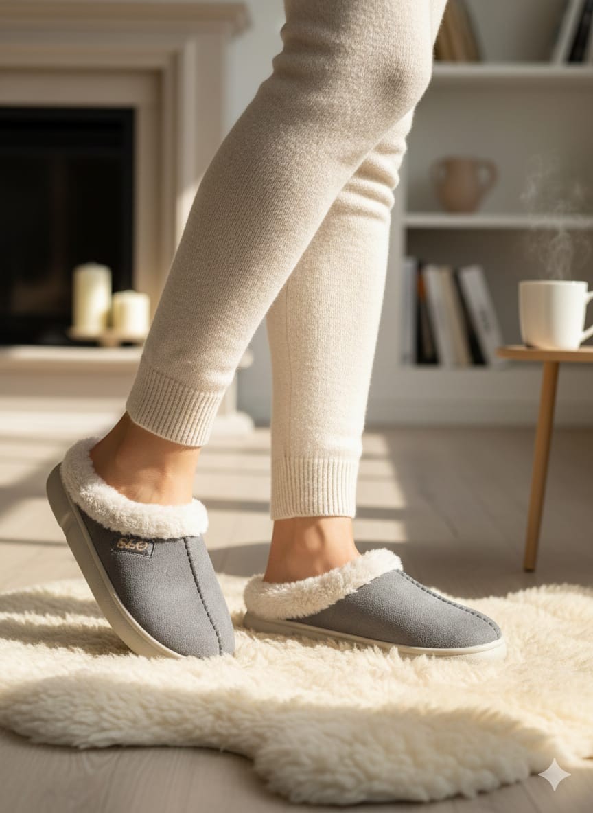 Luvesta CozyStep – Premium Süet Dokulu Kürklü Ev Terliği – gri