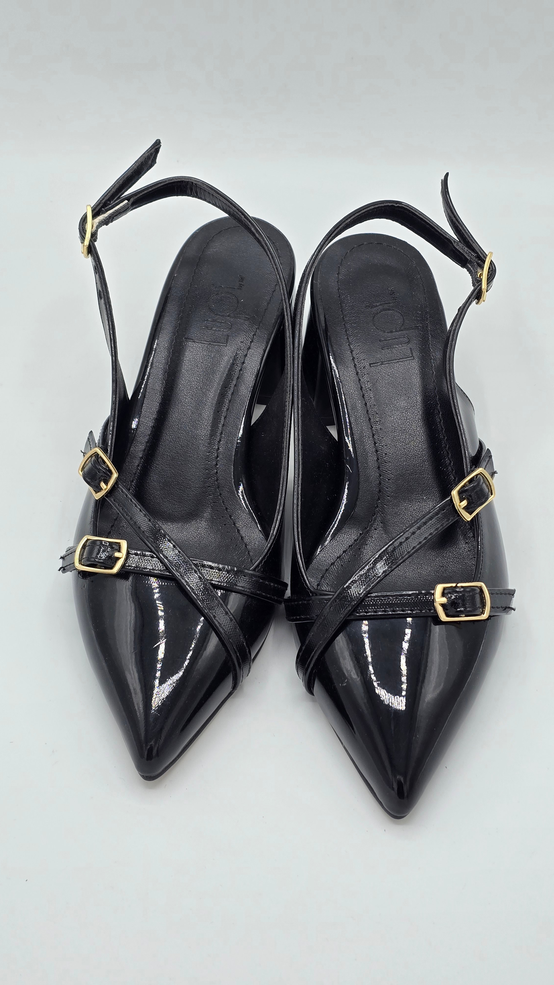 luvestashoes açık topuklu toka detaylı rugan stiletto siyah