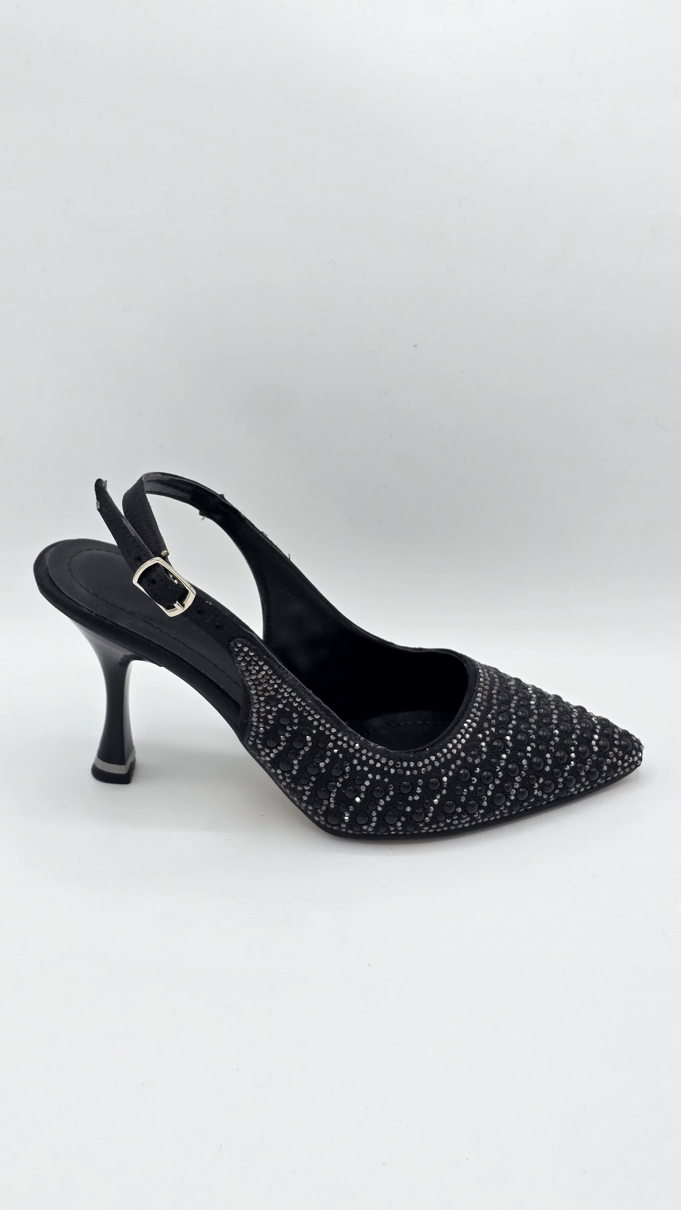 Luvestashoes Gece Siyahı Işıltılı İnci Detaylı Ortopedik Stiletto