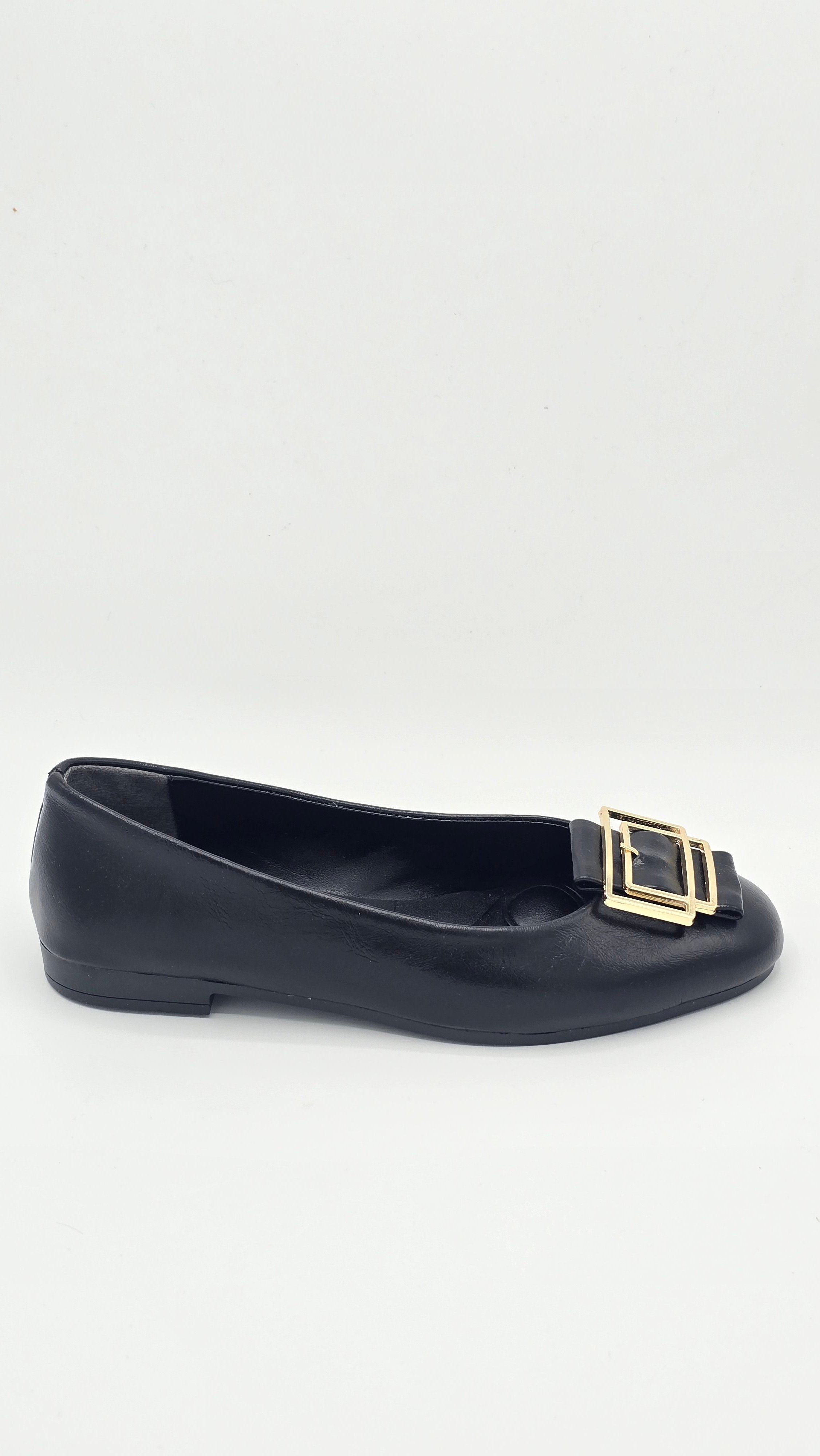 Luvestashoes Gold Çerçeve Tokalı Babet Siyah