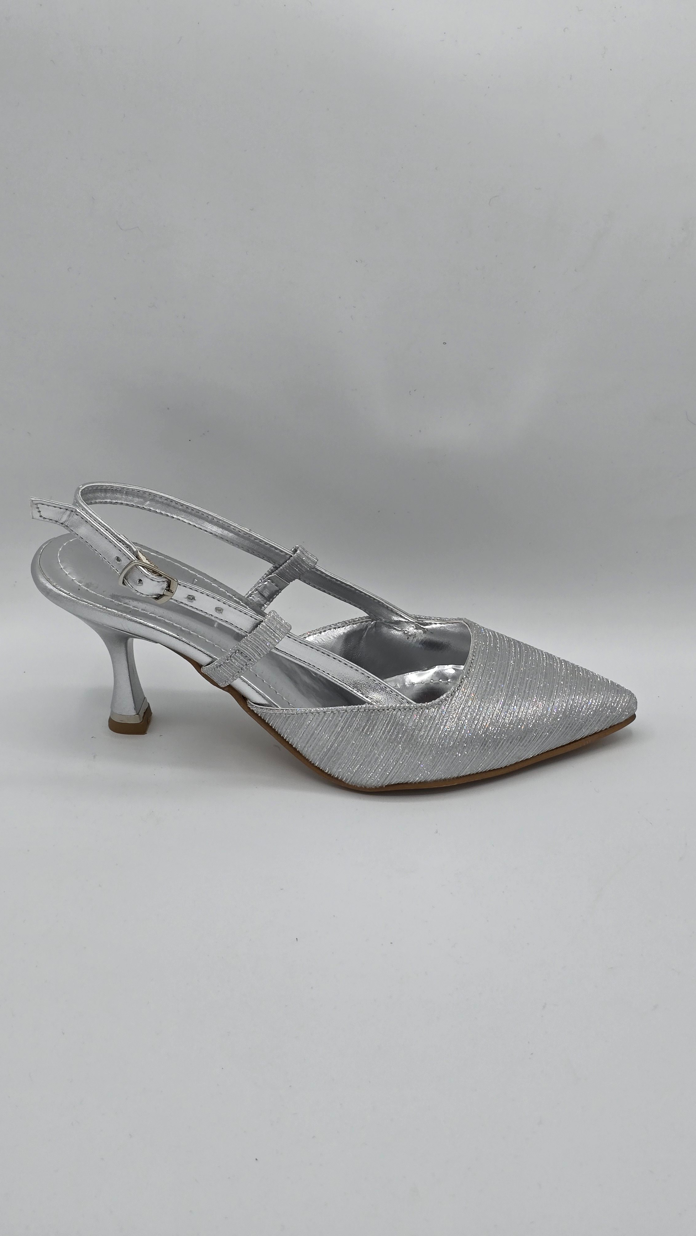 Luvestashoes Gümüş Çift Paralel Bantlı Kadeh Topuklu Ortopedik Stiletto