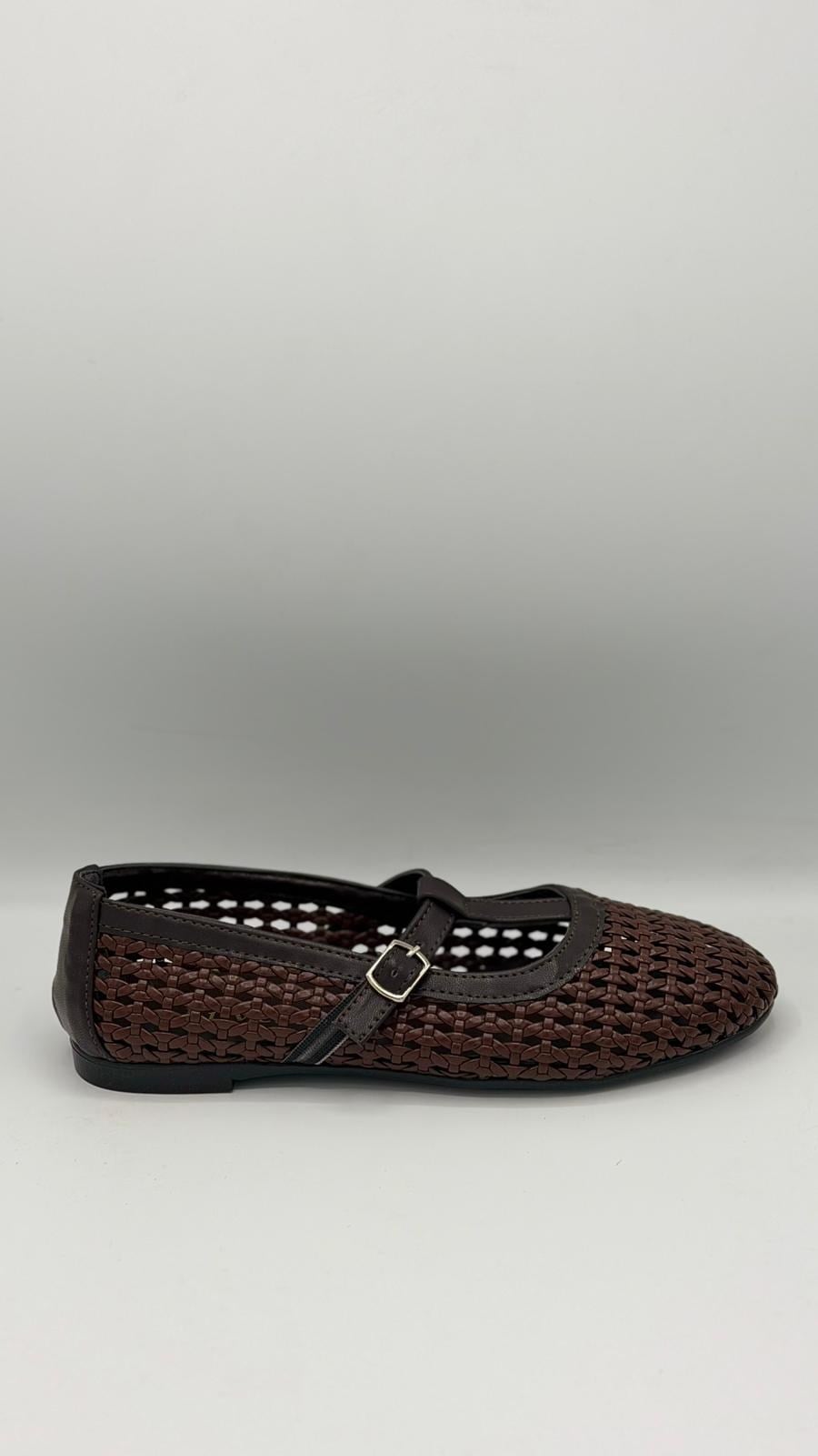 LUVESTASHOES HASIR ÖRGÜ DESENLİ ACI KAHVE BABET
