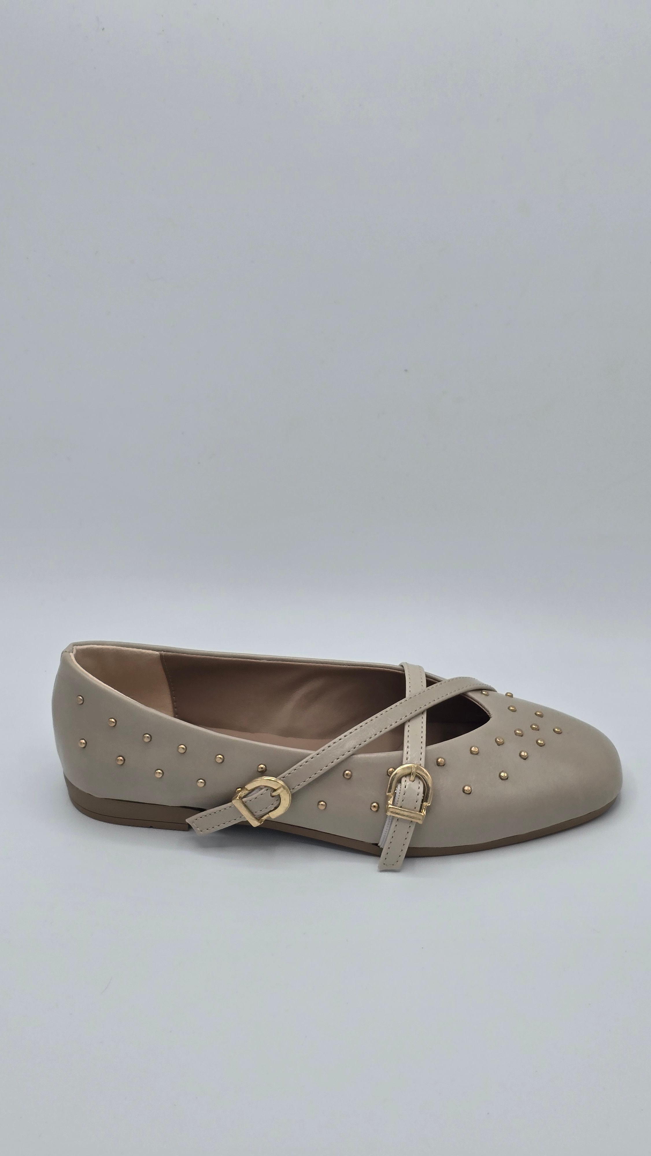 Luvestashoes Metalik Bej Trok Detaylı Ortopedik Babet