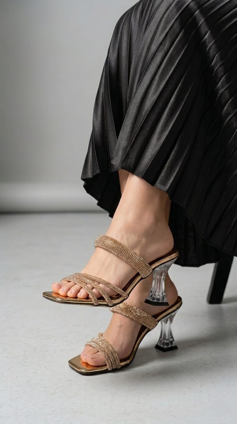 LUVESTASHOES SİMLİ TAŞLI KARE BURUNLU TOPUKLU TERLİK BAKIR