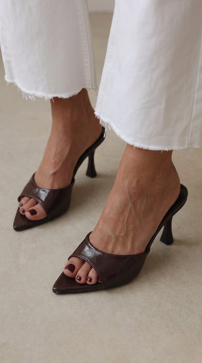 LUVESTASHOES SİVRİ BURUNLU TOPUKLU TERLİK ACI KAHVE