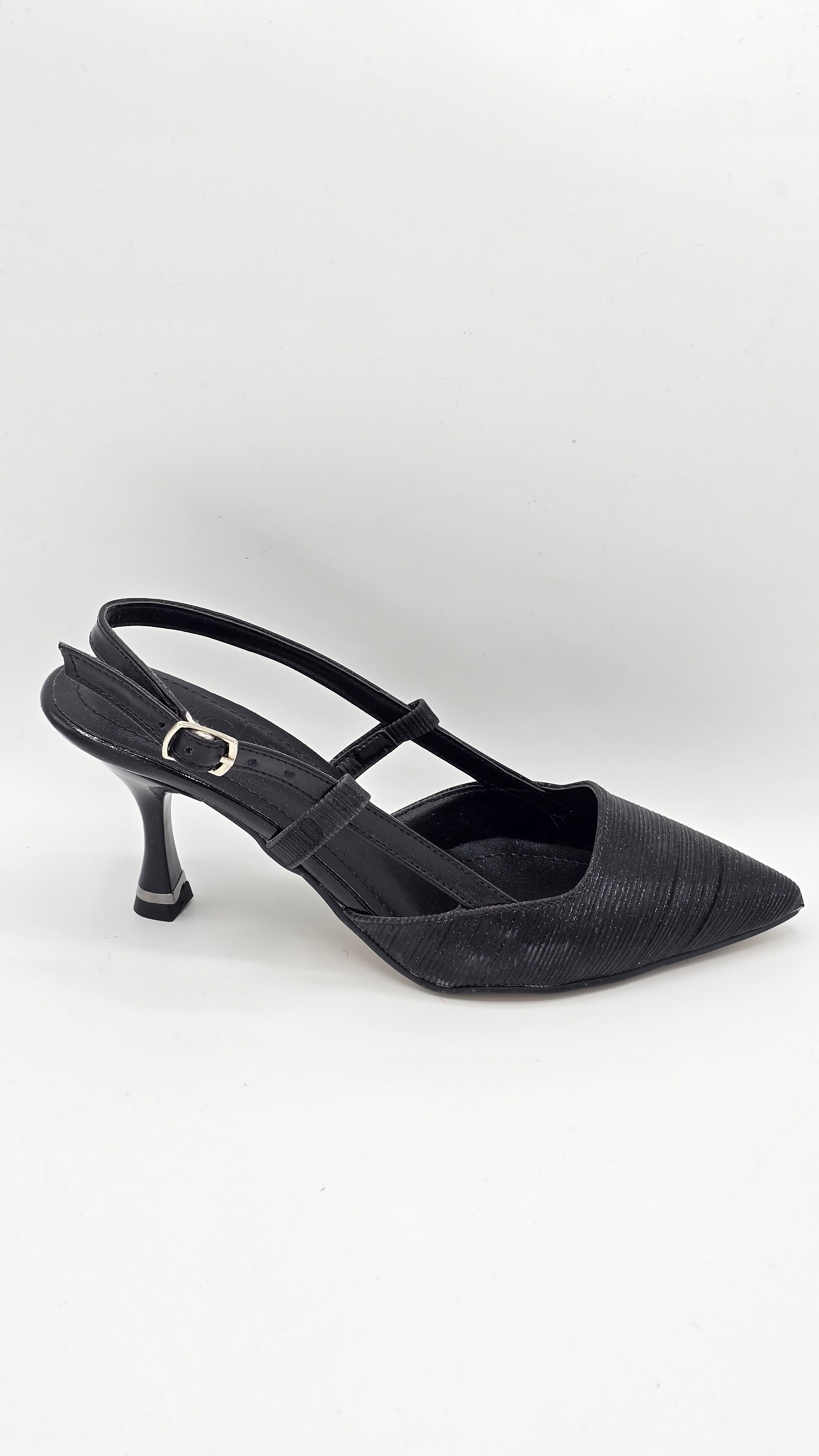 Luvestashoes Siyah Işıltılı Çift Bantlı Ortopedik Kadeh Topuk Stiletto