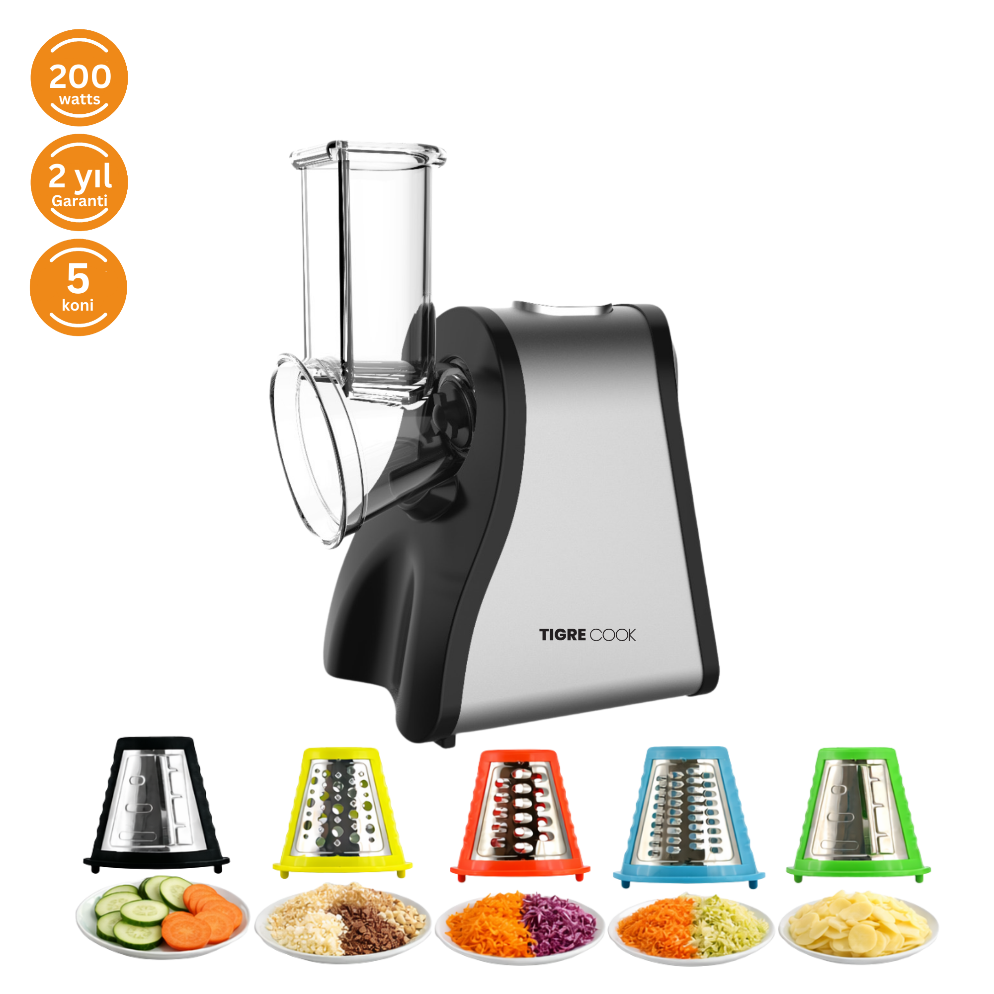 5'i 1 Arada Otomatik Doğrayıcı ve Dilimleyici Makine -Rende- Salata Makinesi Inox
