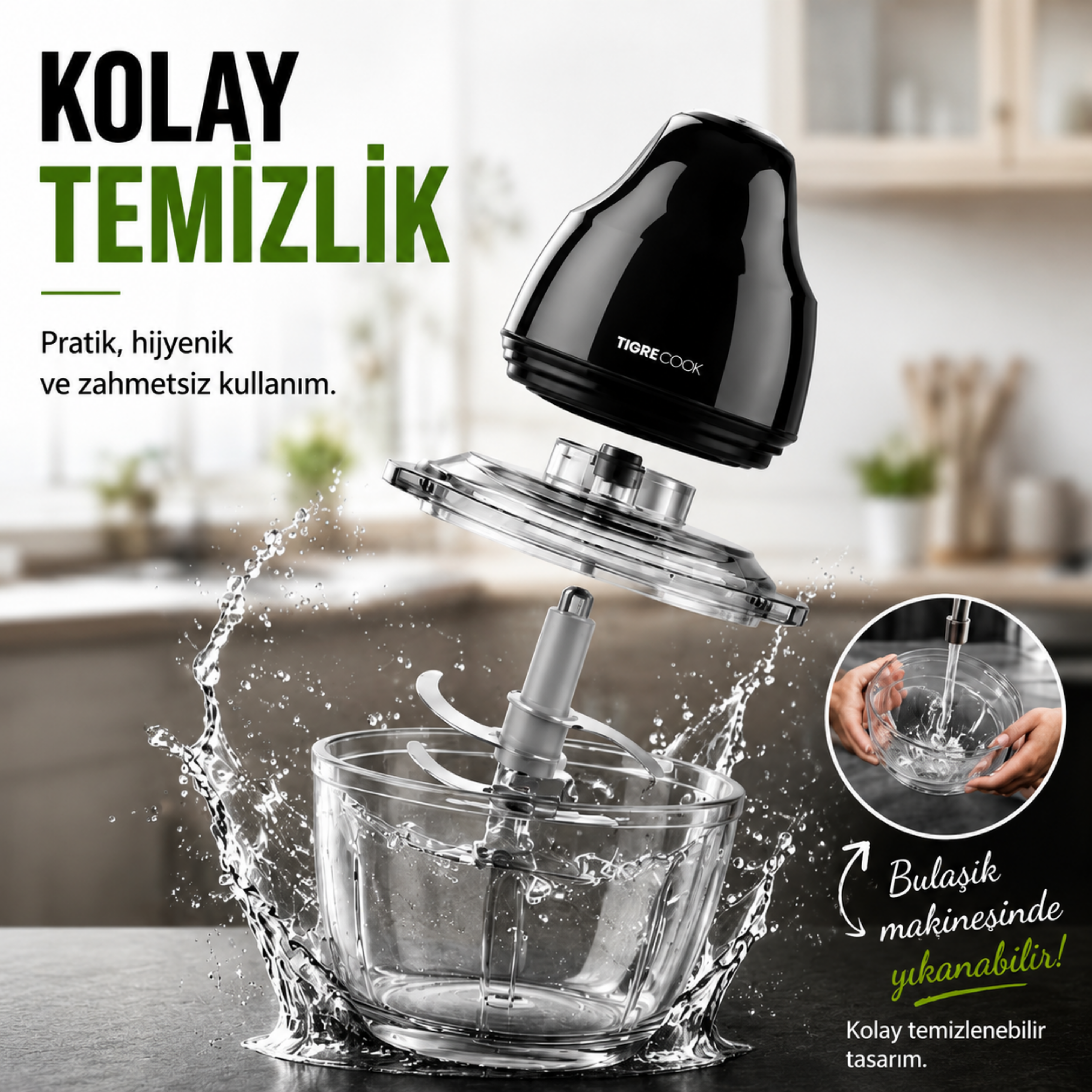 Instantchopper FIT  1L Cam Hazneli Et Kıyma & Sebze Rondo Doğrayıcı ÇİFT  ÇELİK BIÇAK 600W 