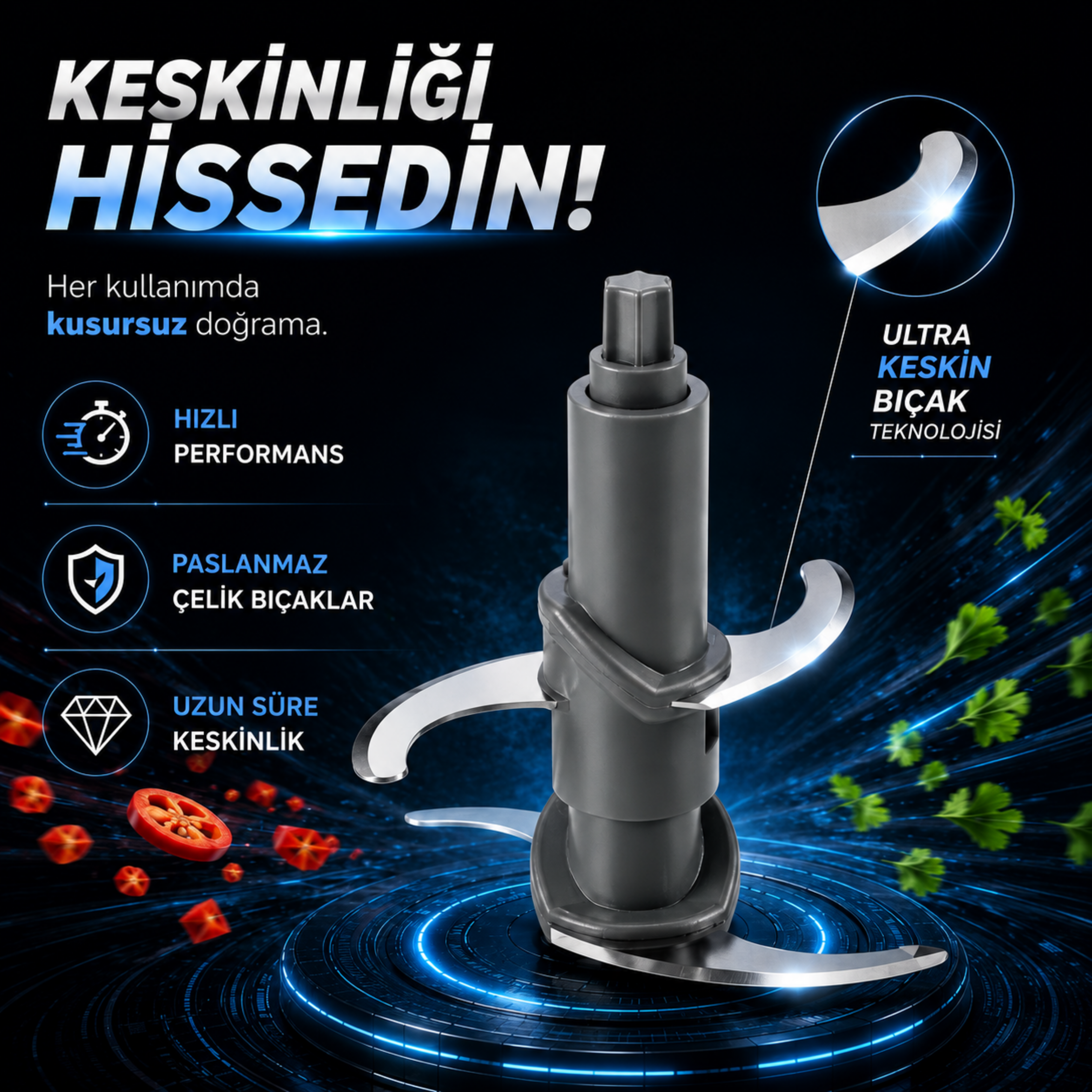 Instantchopper FIT  1L Cam Hazneli Et Kıyma & Sebze Rondo Doğrayıcı ÇİFT  ÇELİK BIÇAK 600W 