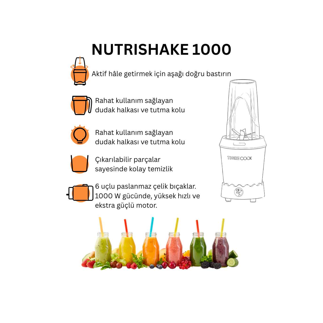 NUTRISHAKE 3 in 1 Paslanmaz Çelik Bıçaklı Kişisel Smoothie Blender ve Kahve Baharat Öğütücü 1000W GOLD