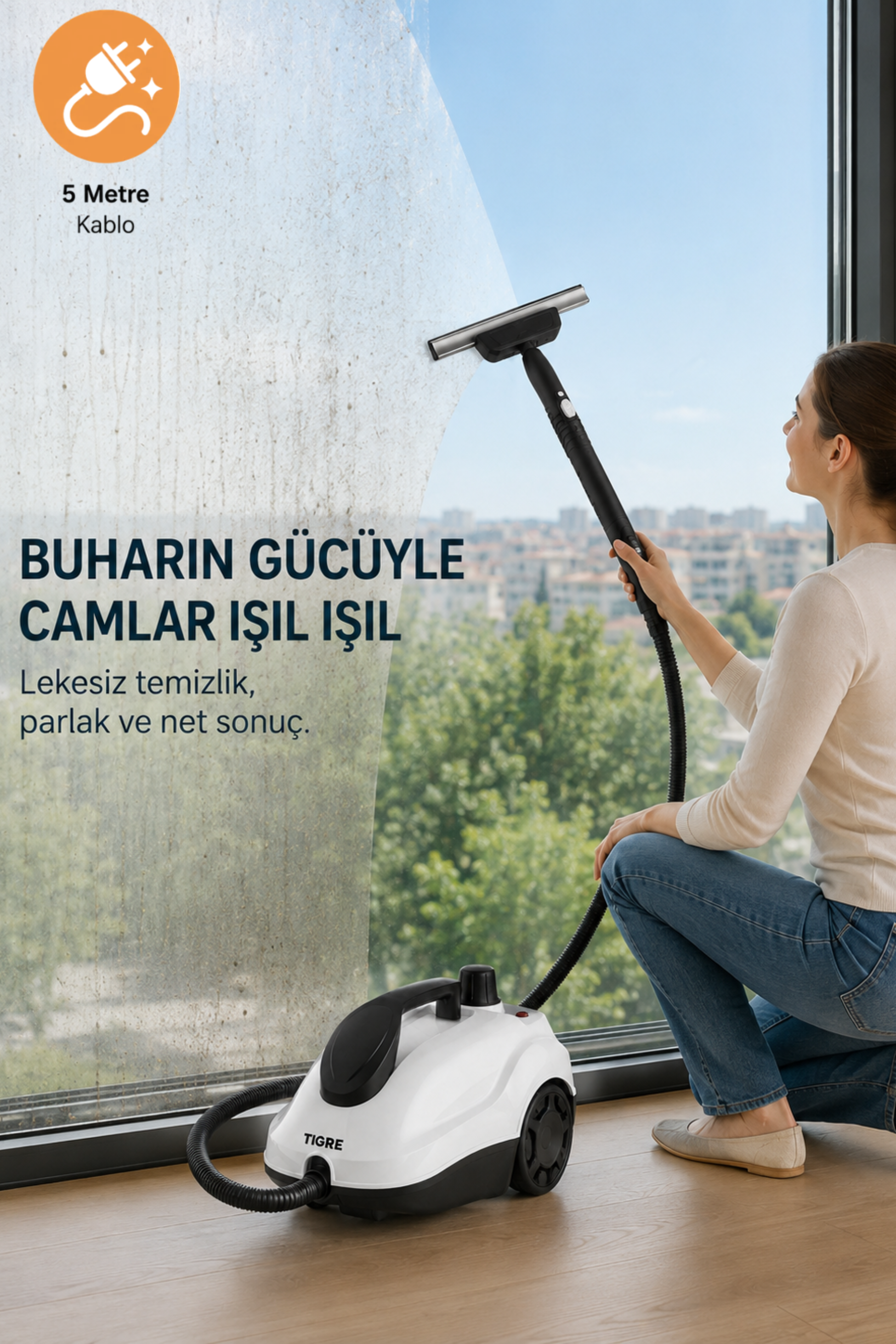 TIGRE Buharlı Temizleyici Çok Fonksiyonlu 25 Parça Buharlı Temizlik Makinesi - 2000W 5 Bar 