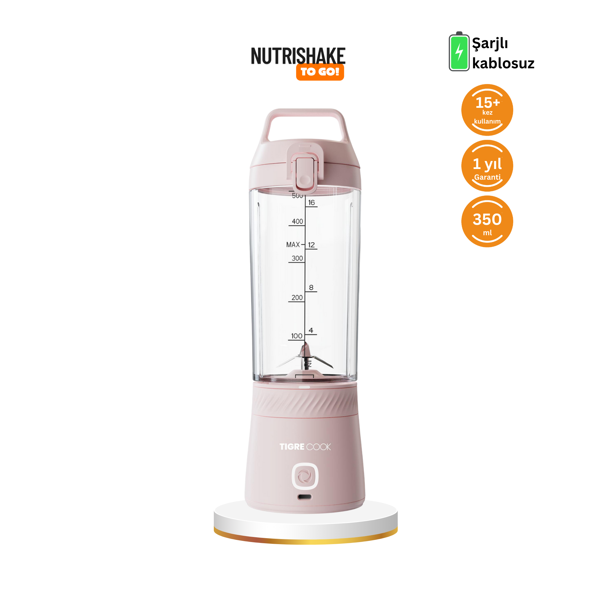 TIGRECOOK Blender Kişisel Taşınabilir Kablosuz Mikser ve Smoothie Makinesi, Güçlü, Şarj Edilebilir, PEPME