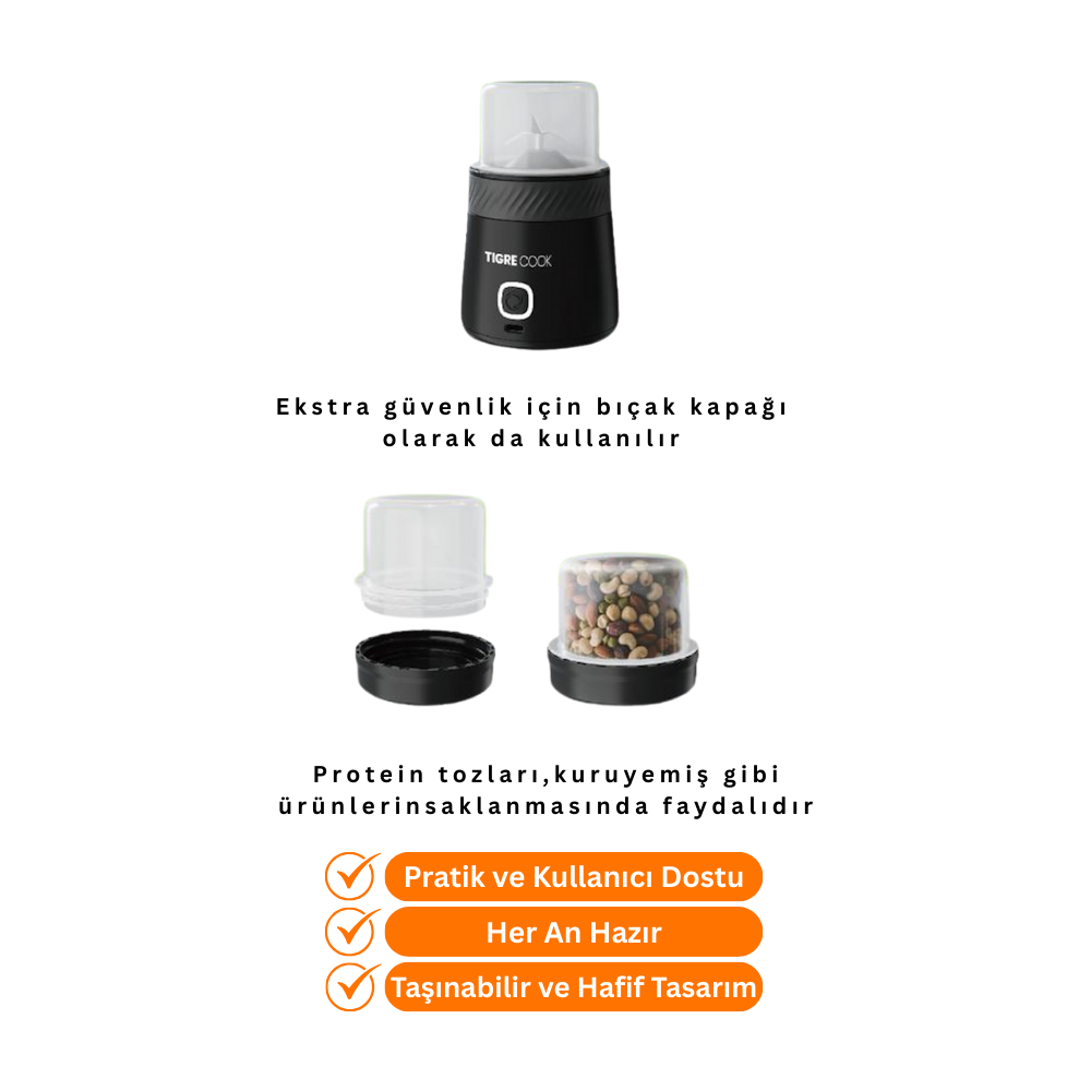 TIGRECOOK Blender Kişisel Taşınabilir Kablosuz Mikser ve Smoothie Makinesi, Güçlü, Şarj Edilebilir, 350 ML
