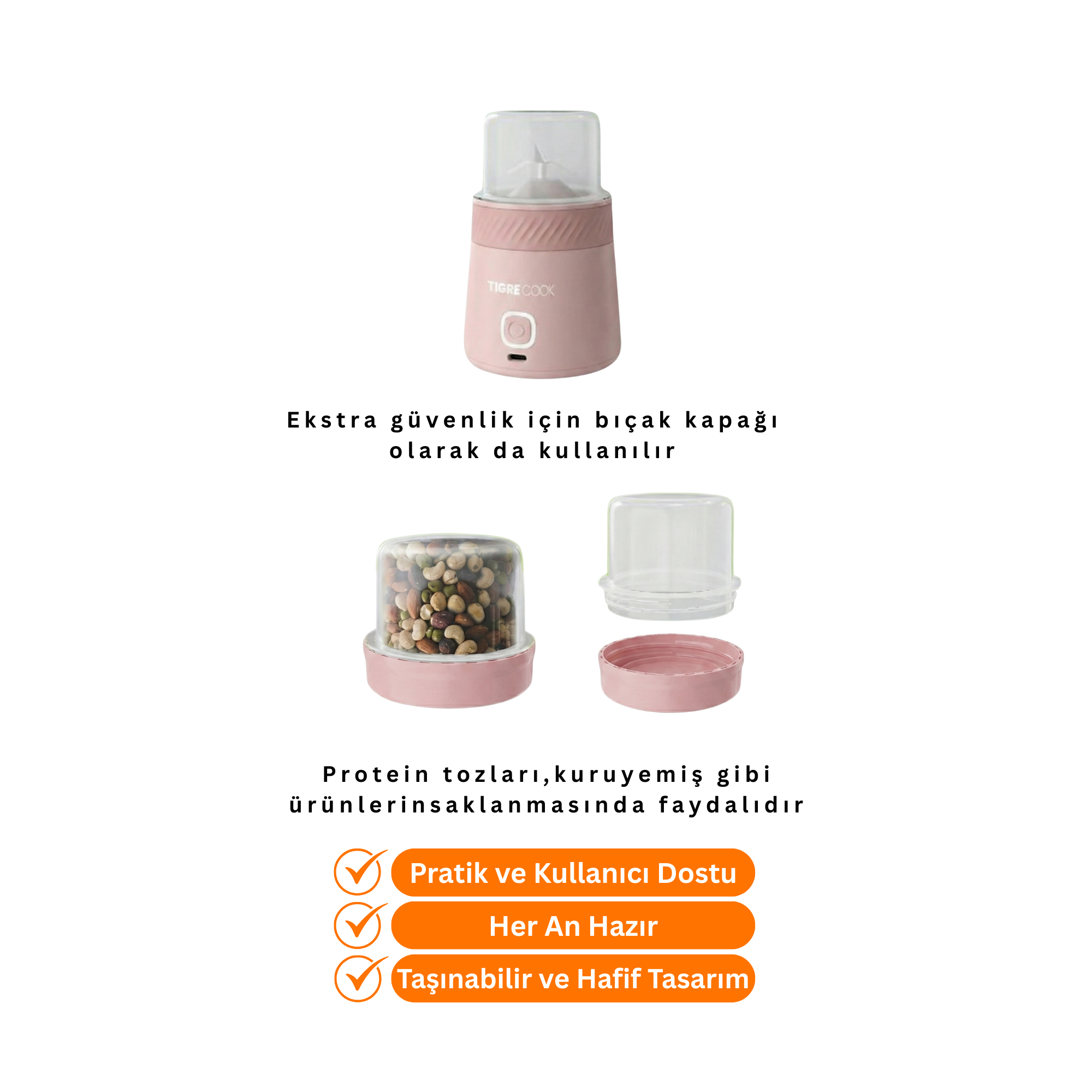 TIGRECOOK Blender Kişisel Taşınabilir Kablosuz Mikser ve Smoothie Makinesi, Güçlü, Şarj Edilebilir, PEPME