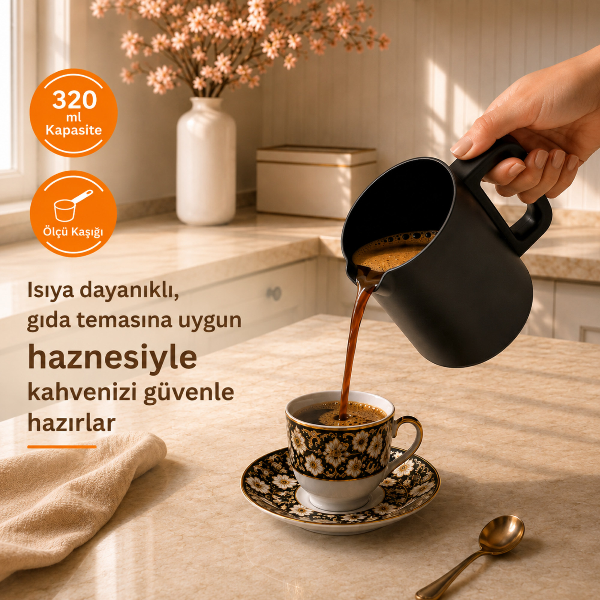 TIGRECOOK Közde Türk Kahvesi ve Türk Kahve Makinesi  4 Fincan Kapasiteli Bol Köpüklü