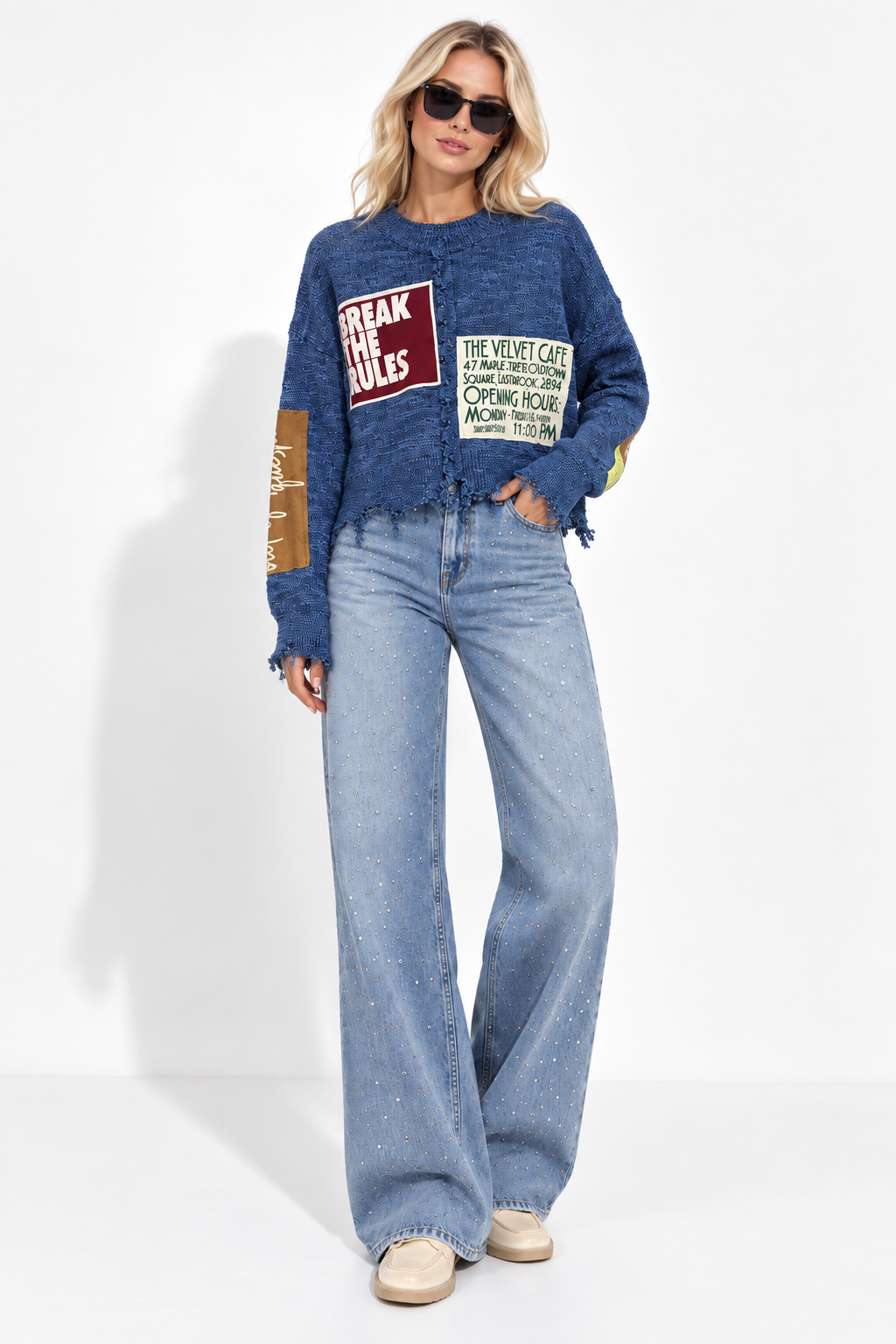 Orijinal Marka Patch Detaylı Tasarım Triko – Mavi