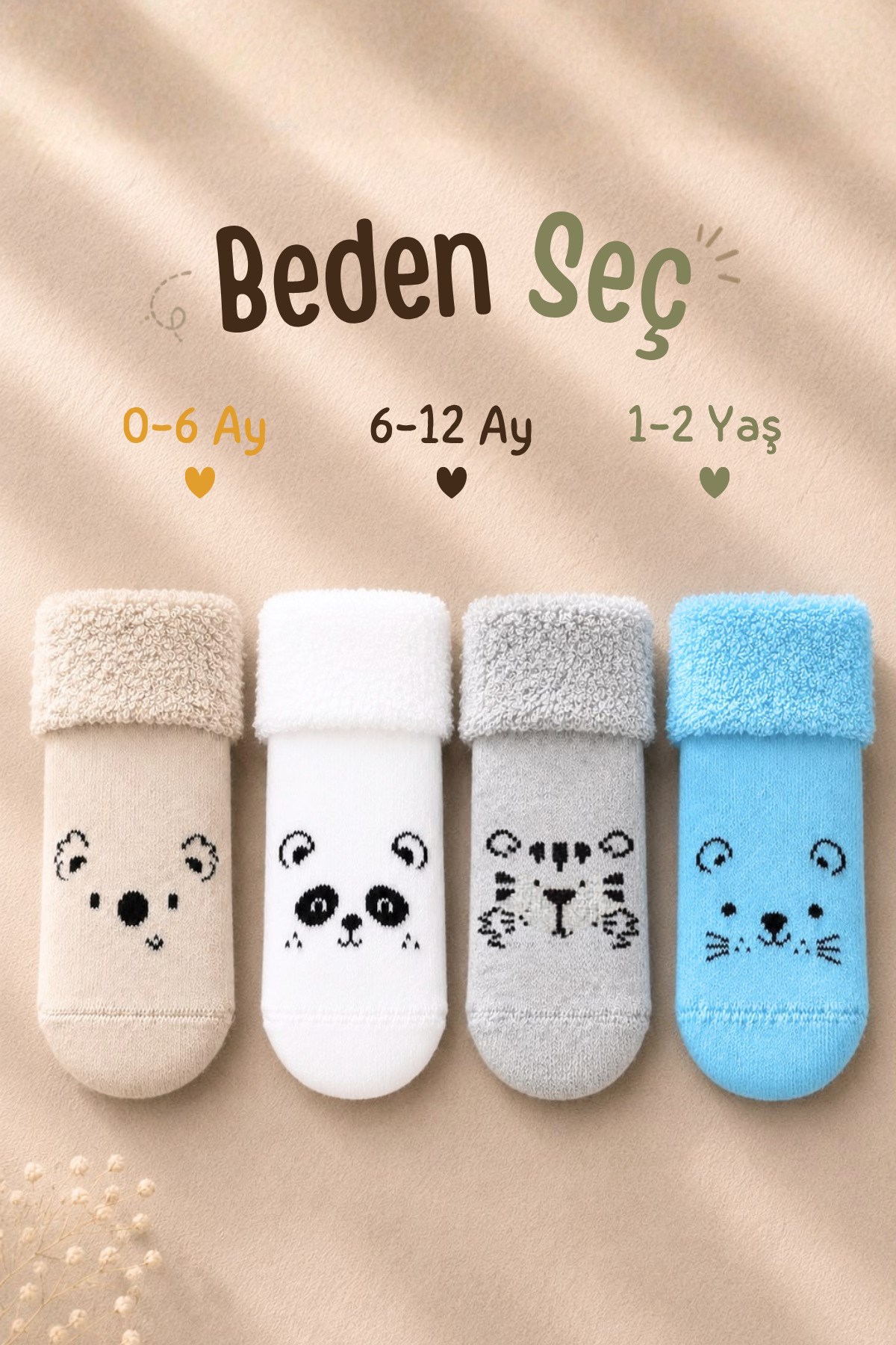 Çoçuk Çok Renkli Havlu Kıvrık Patik Çorap Desenli 4'lü Paket - 0-6 Ay