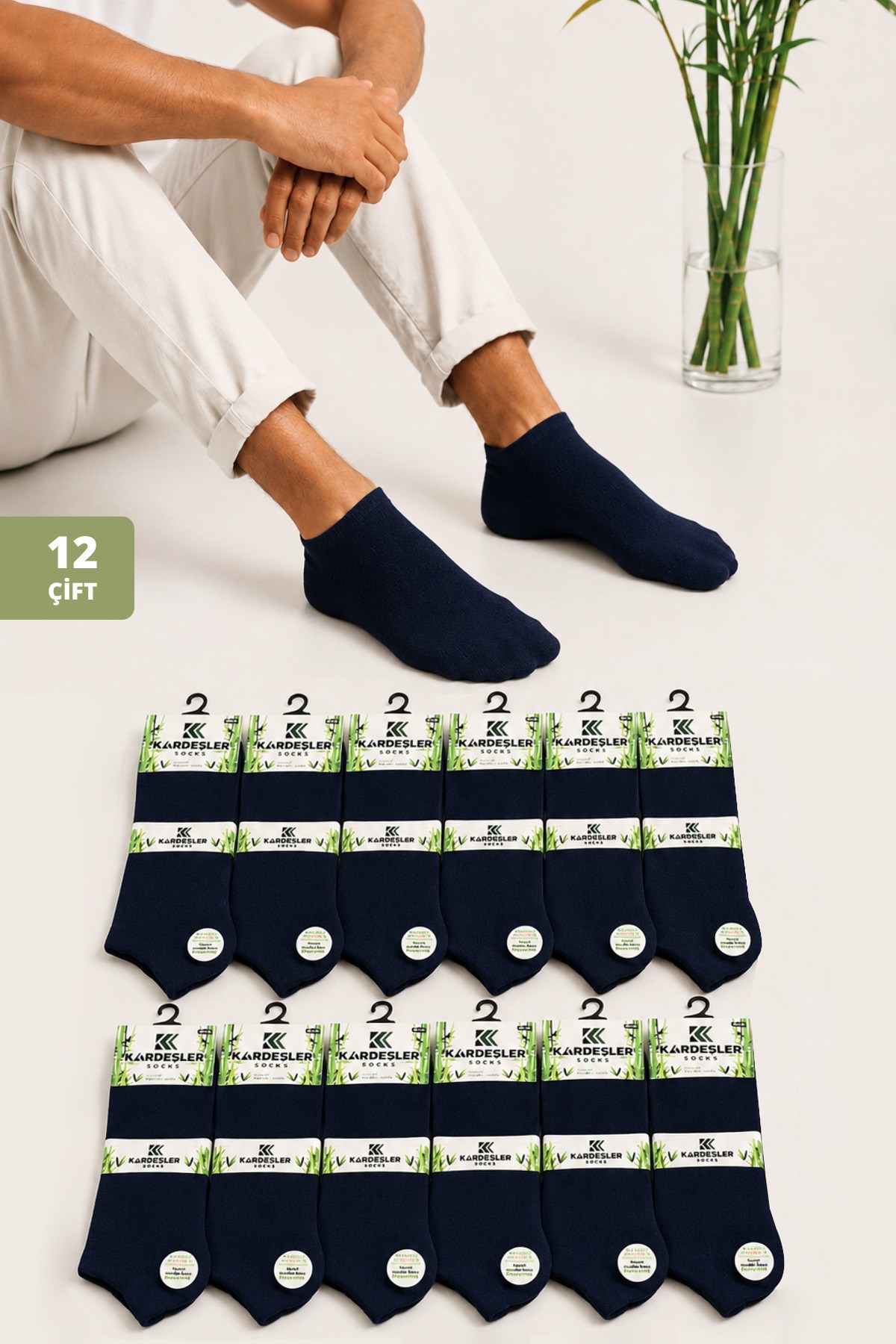 Erkek 12'lı Lacivert Bambu Patik Çorap Seti - 43-46