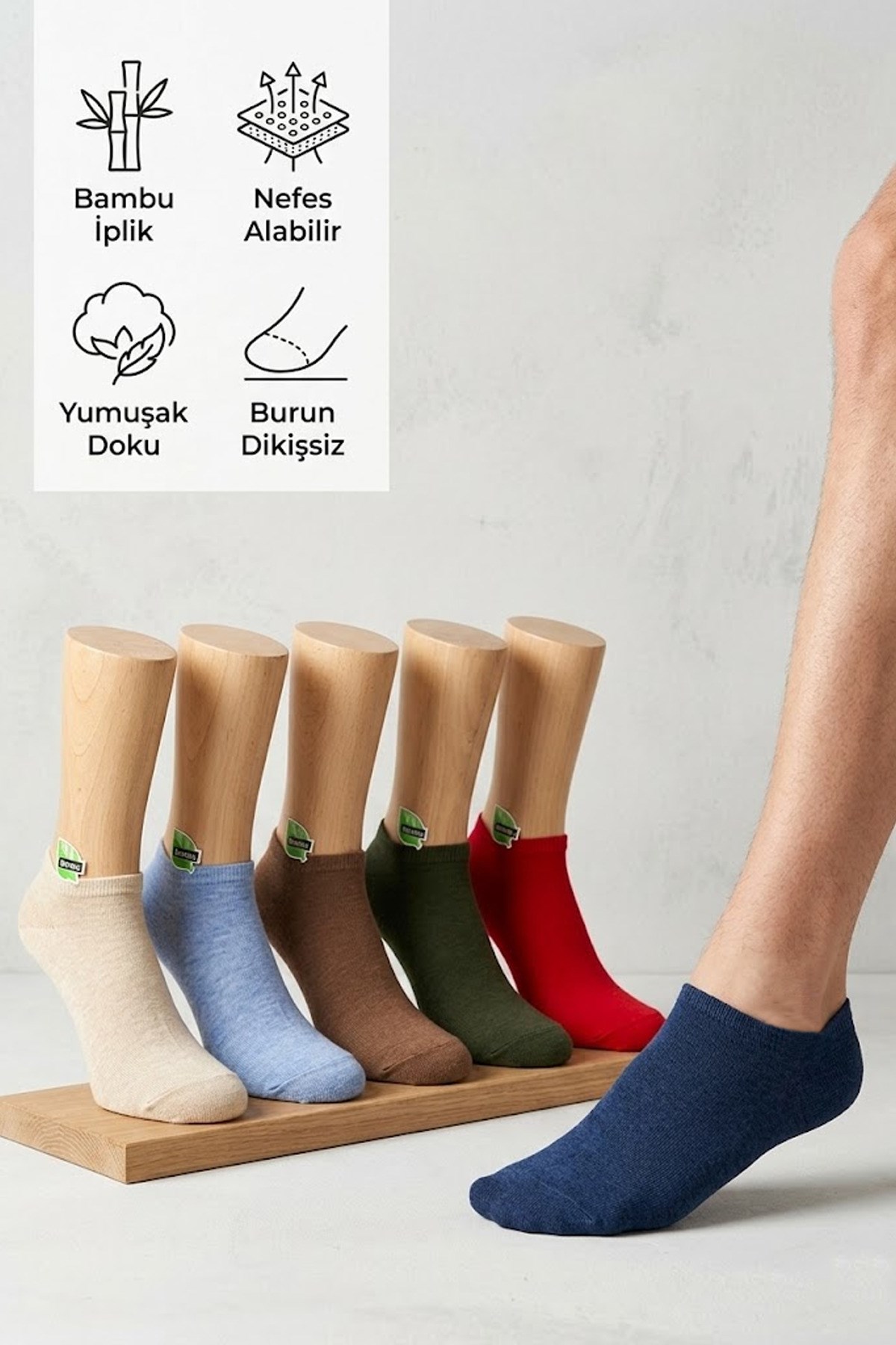 Erkek melanjlı bambu patik çorap 6 Çift - 43-46