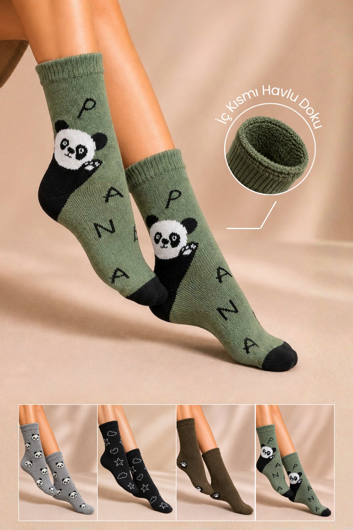 Kadın Lambswool Kışlık Soket Çorap 4'lu Paket - 36 - 40