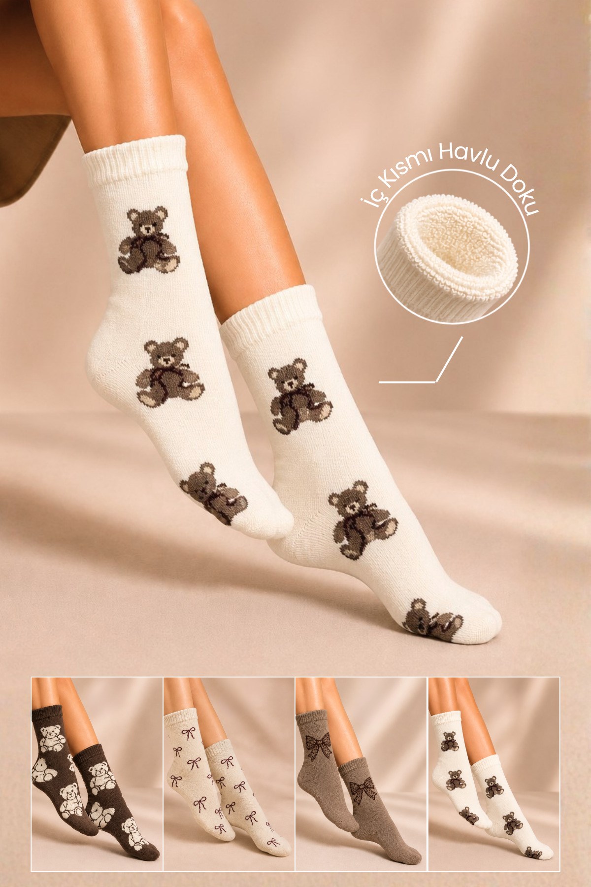 Kadın Lambswool Kışlık Soket Çorap 4'lu Paket - 36 - 40