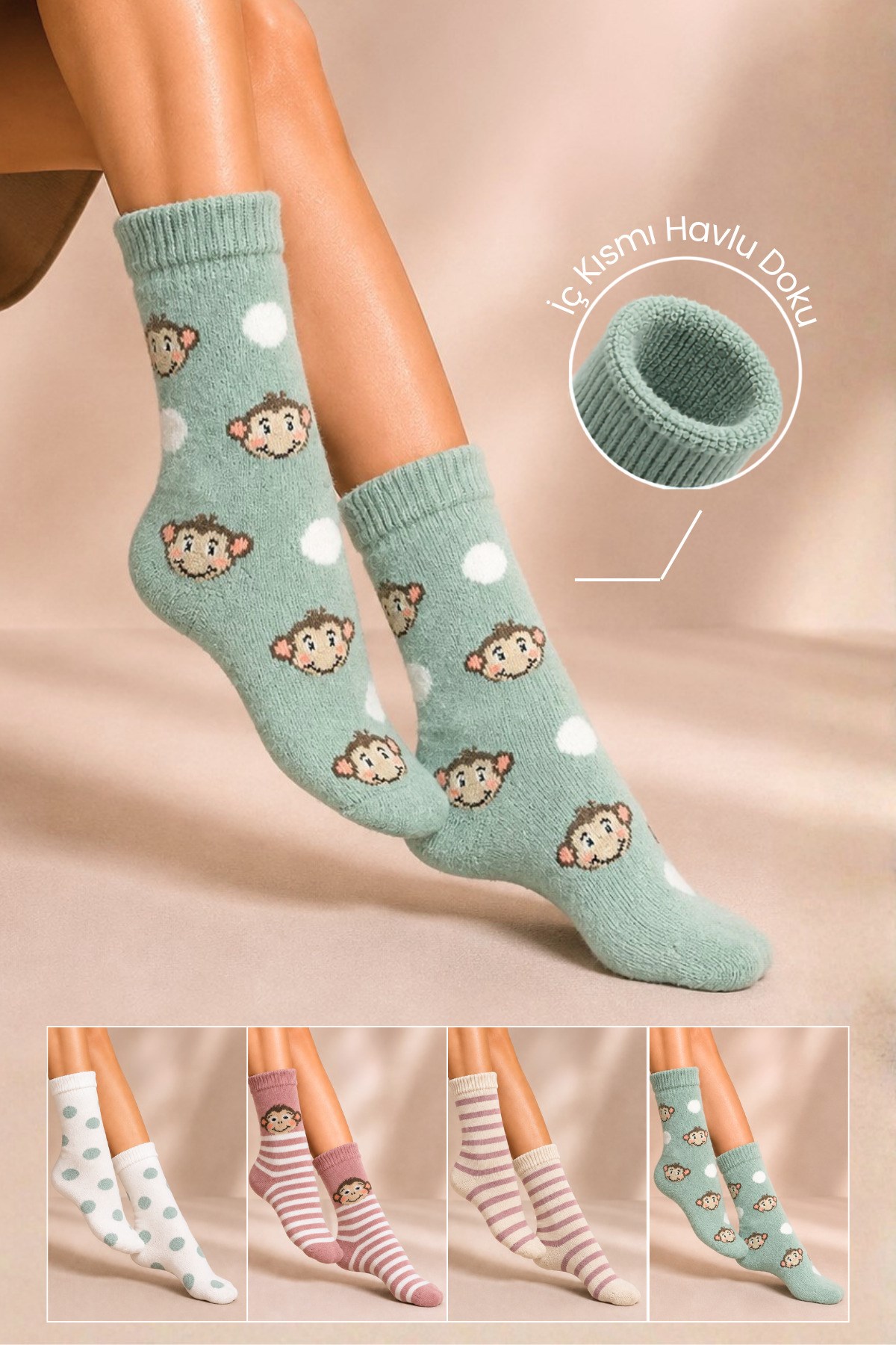 Kadın Lambswool Kışlık Soket Çorap 4'lu Paket - 36 - 40