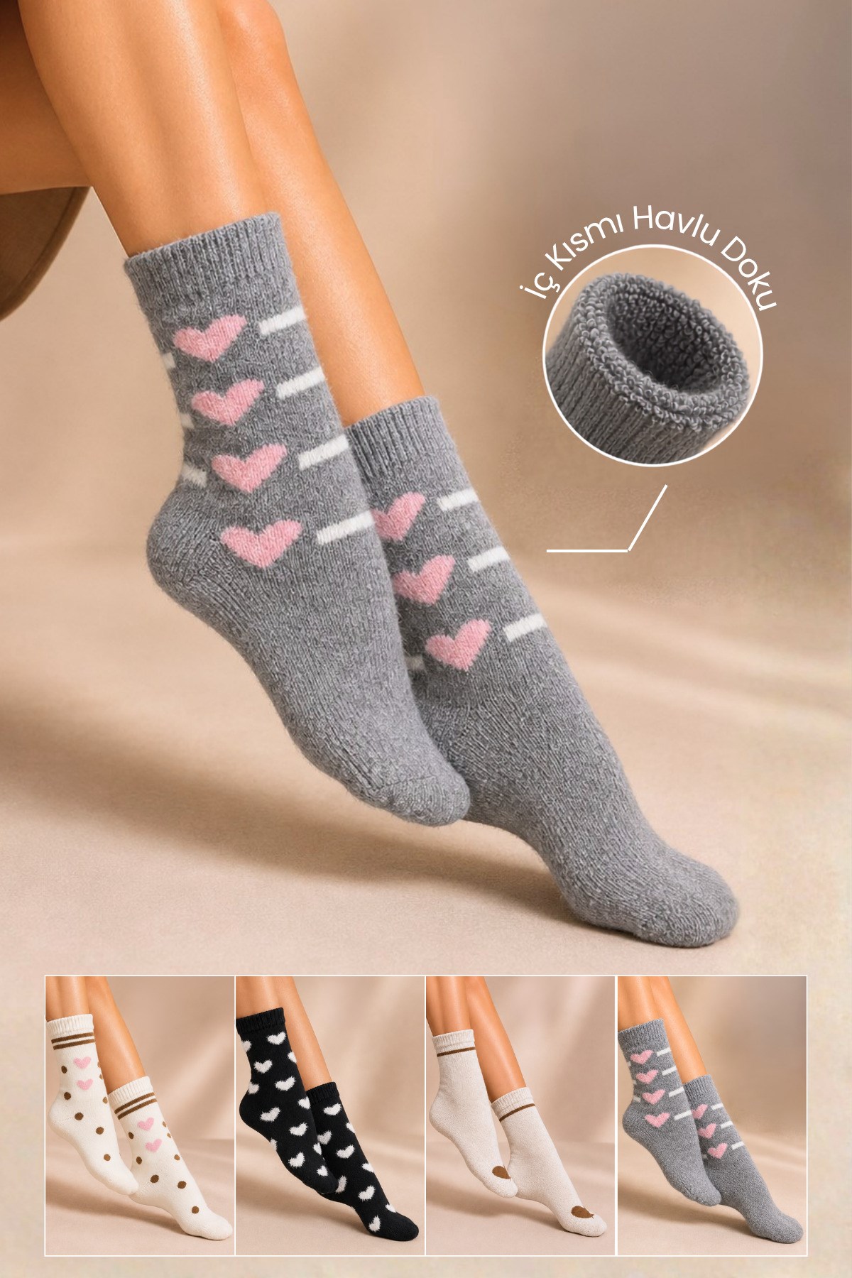 Kadın Lambswool Kışlık Soket Çorap 4'lu Paket - 36 - 40