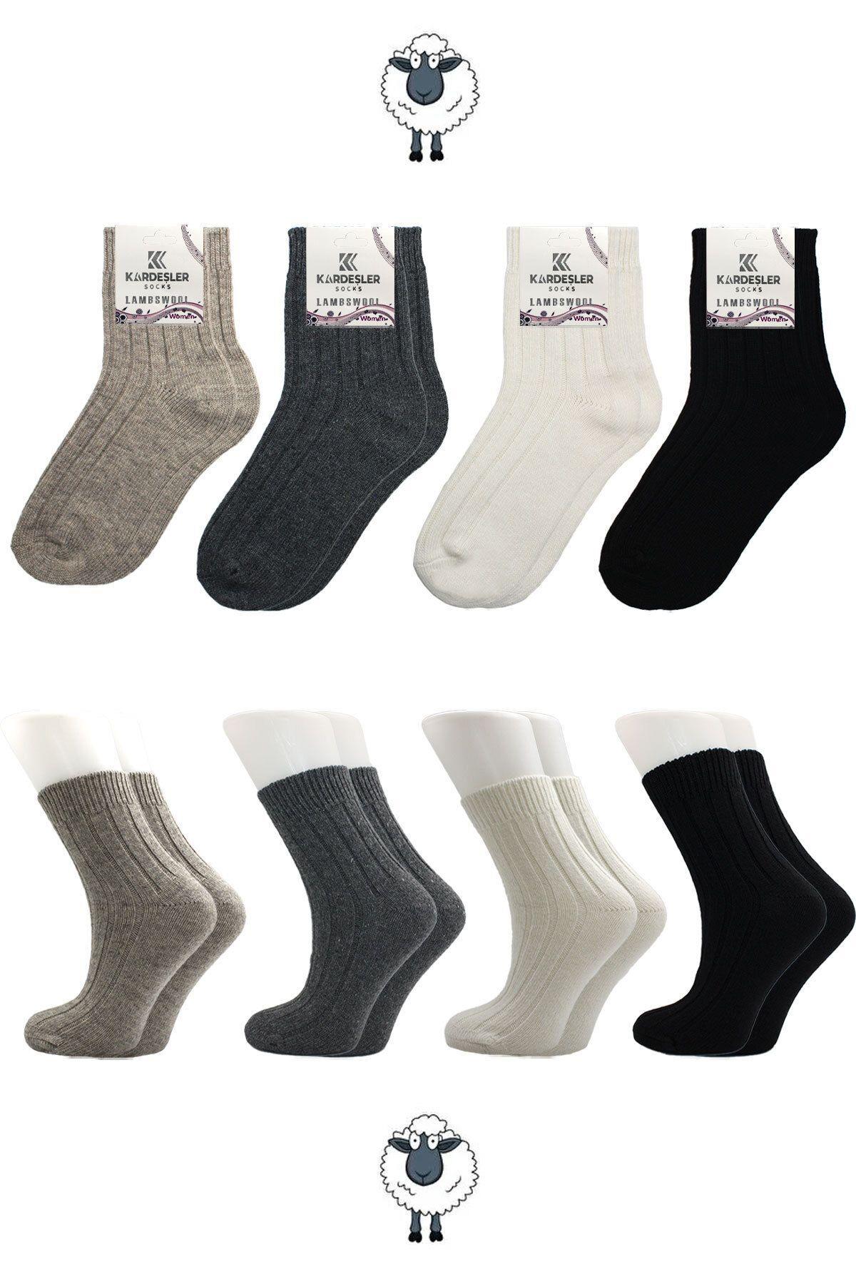 Kadın Lambswool Yün Kışlık Çok Renkli Yarım Konç Çorap 4'lı Paket