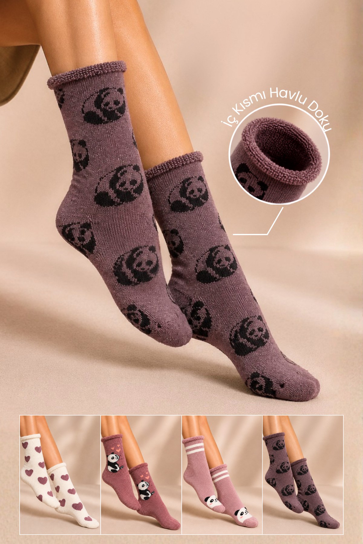 Kadın Lastiksiz Lambswool Kışlık Kalın Soket Çorap 4'lu Paket - 36 - 40