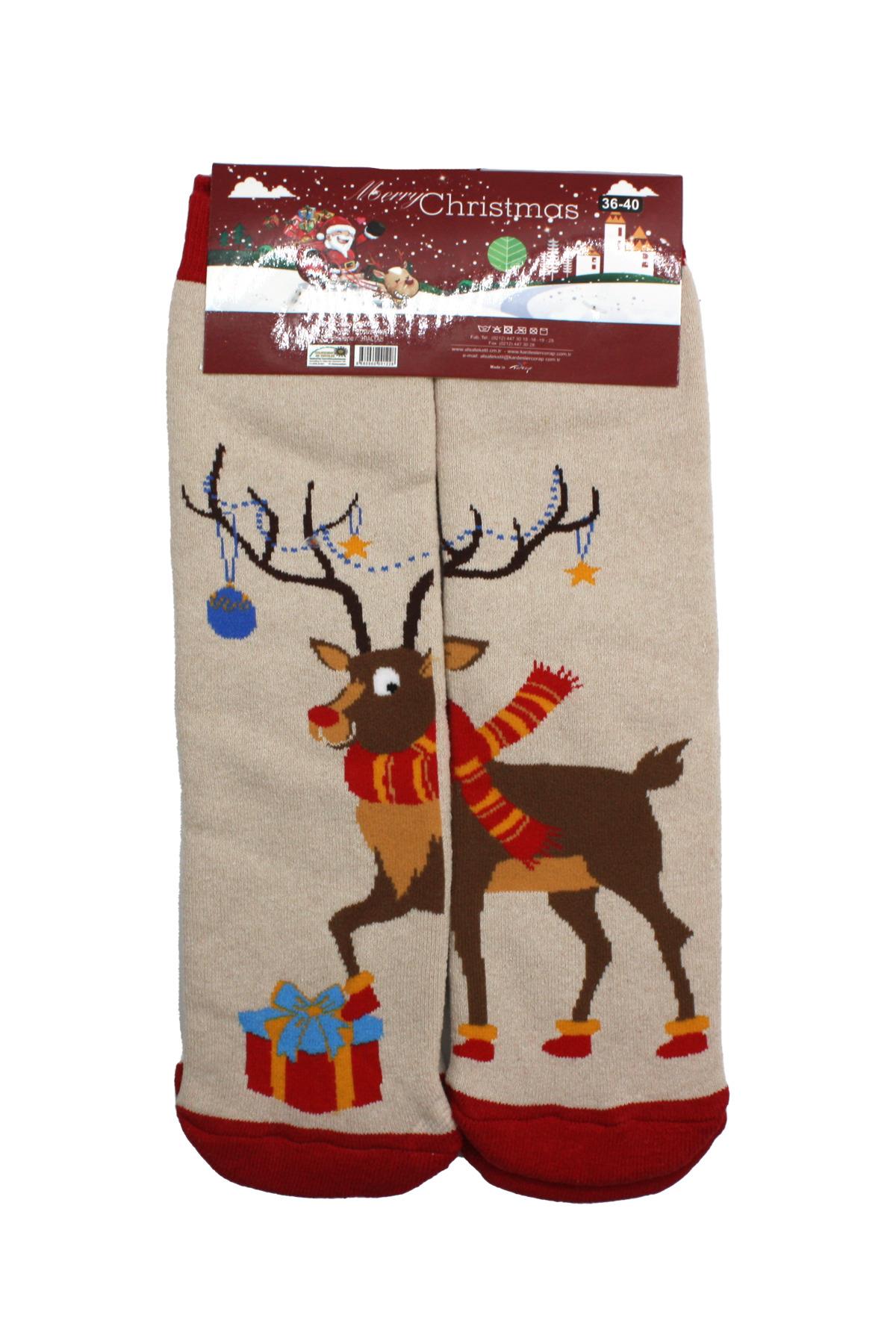 Yılbaşı Noel Christmas Renkli Desenli Soket Havlu Çorap