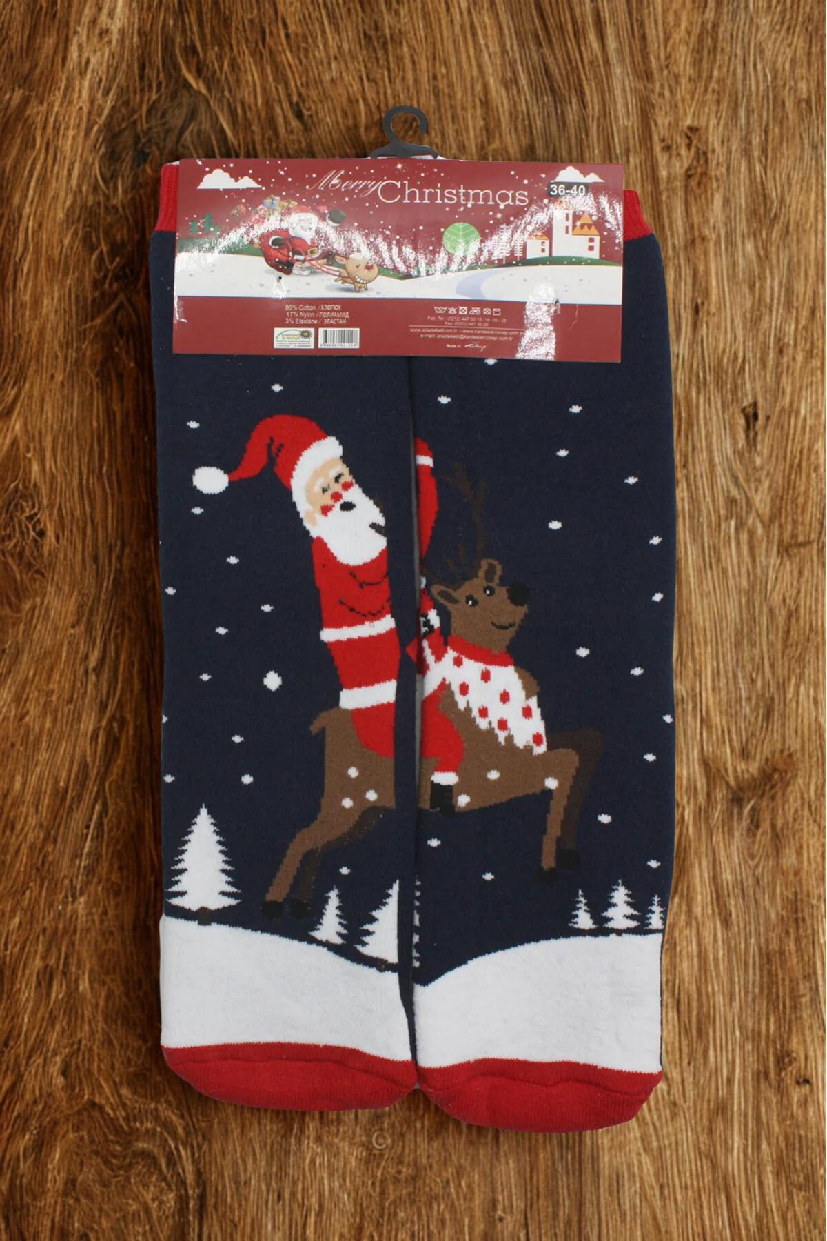 Yılbaşı Noel Christmas Renkli Desenli Soket Havlu Çorap