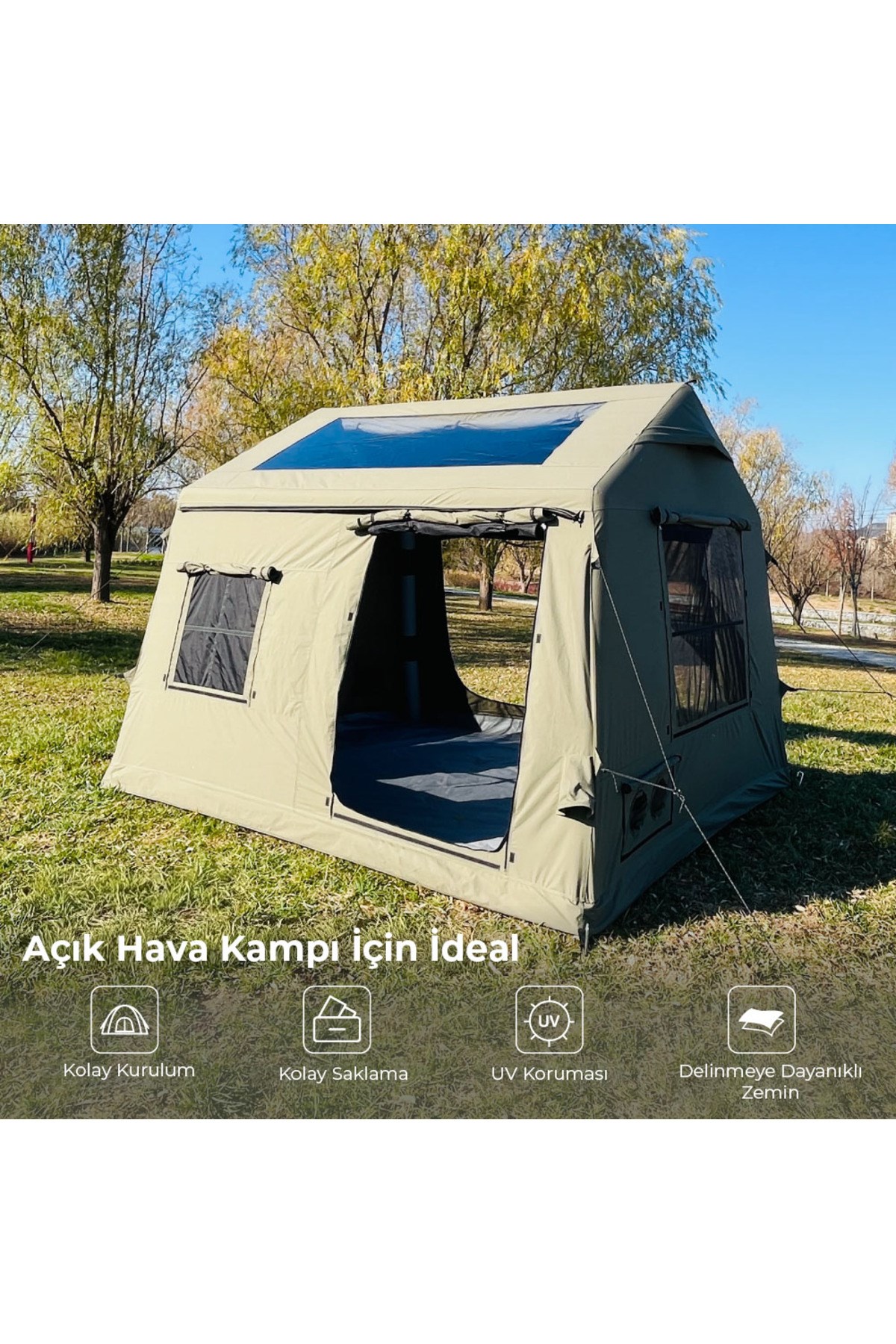 HABL 8 Kişilik 8.1 m² - Tenteli Gölgelikli, 4 Mevsim, Su Geçirmez Şişme Çadır 300x270x220 cm