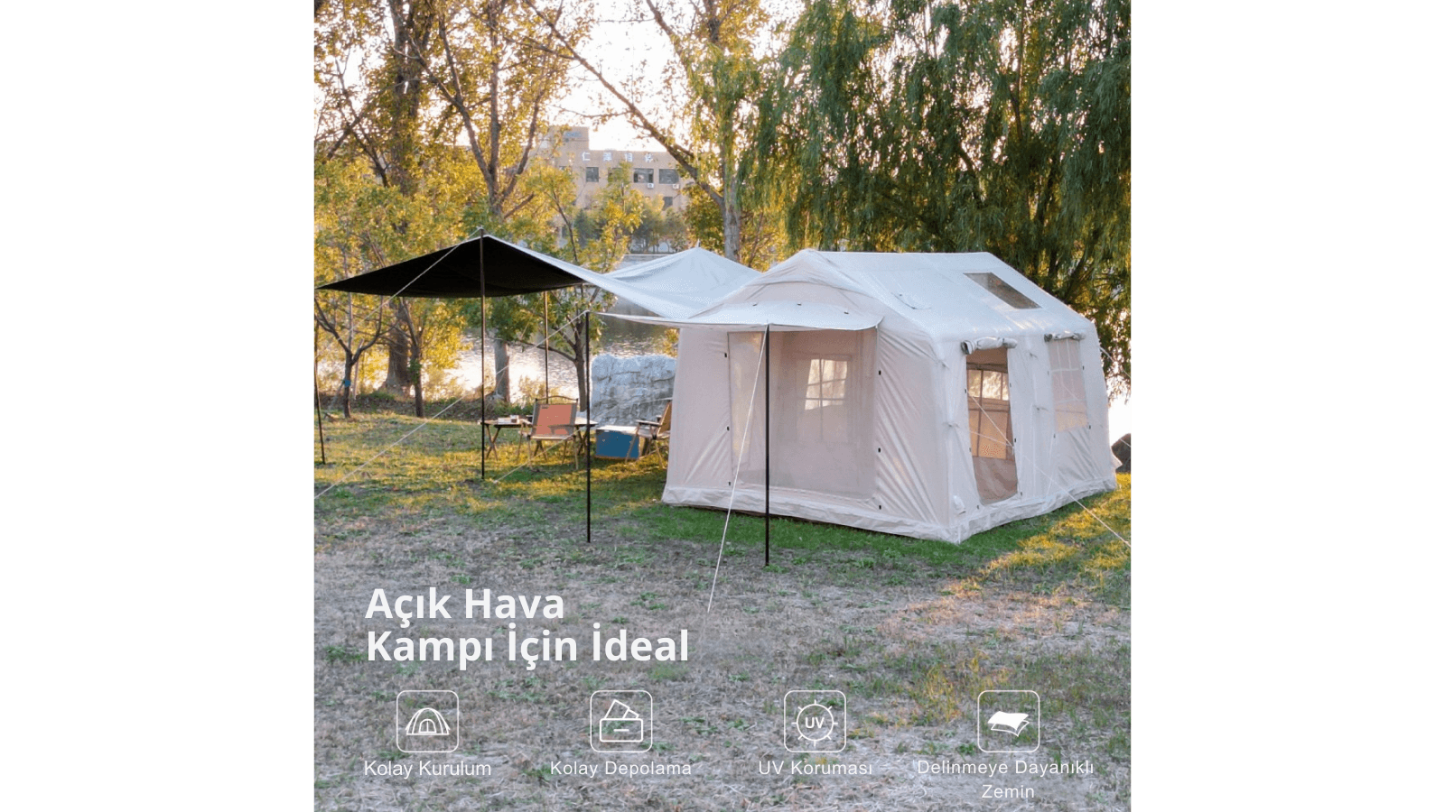 Habl Çift Tenteli Şişme Kamp Çadırı 420D Güçlendirilmiş Kumaş - 12 M2 - 2 Odalı