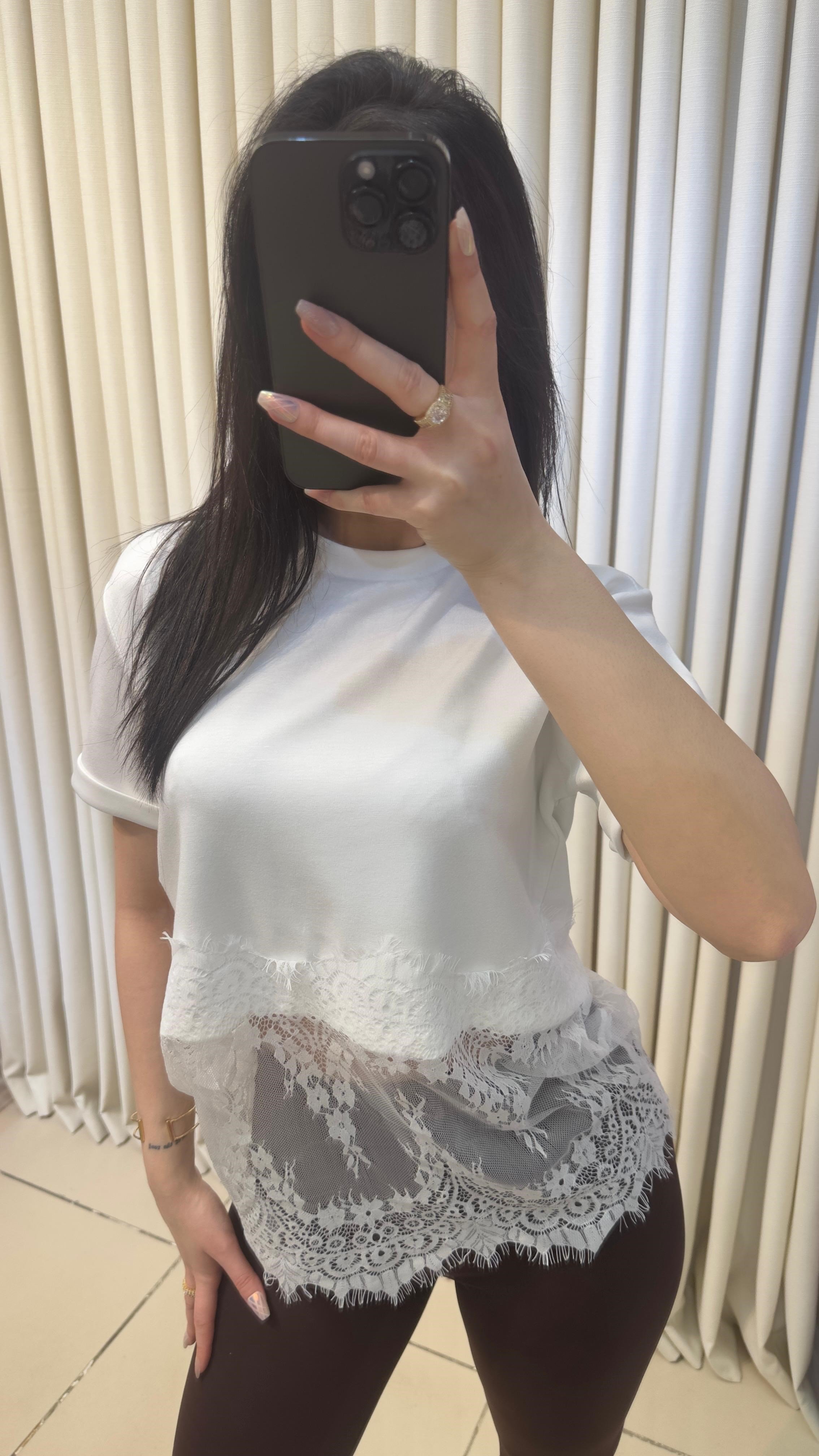DANTEL DETAYI TSHIRT - BEYAZ